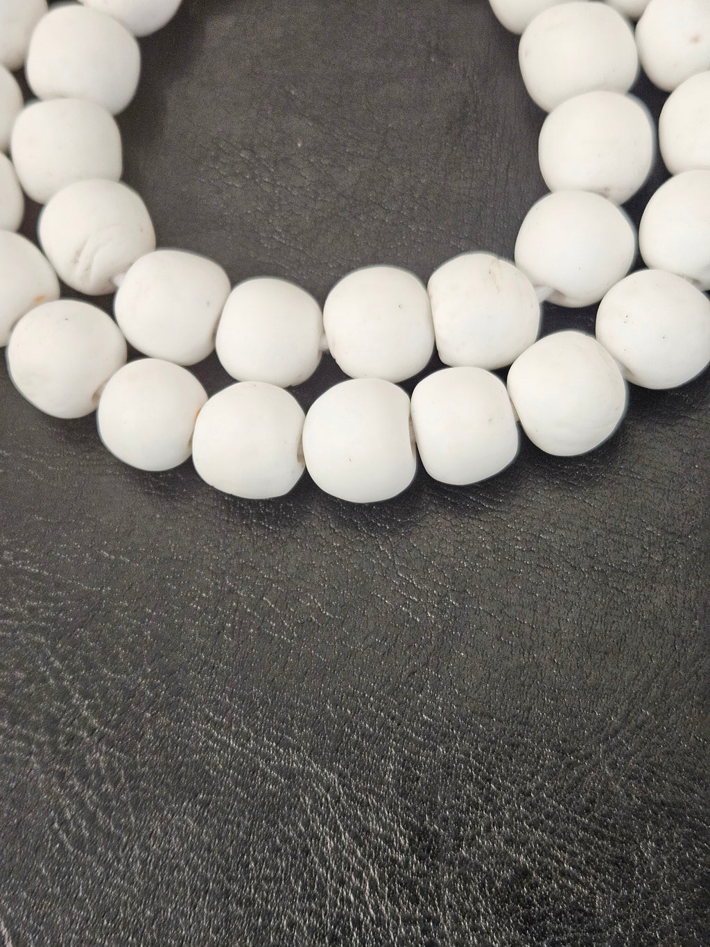 Blue & White African Glass Bead Bundle: Hand-Painted Krobo Rondelle and White Pocket Beads from Ghana