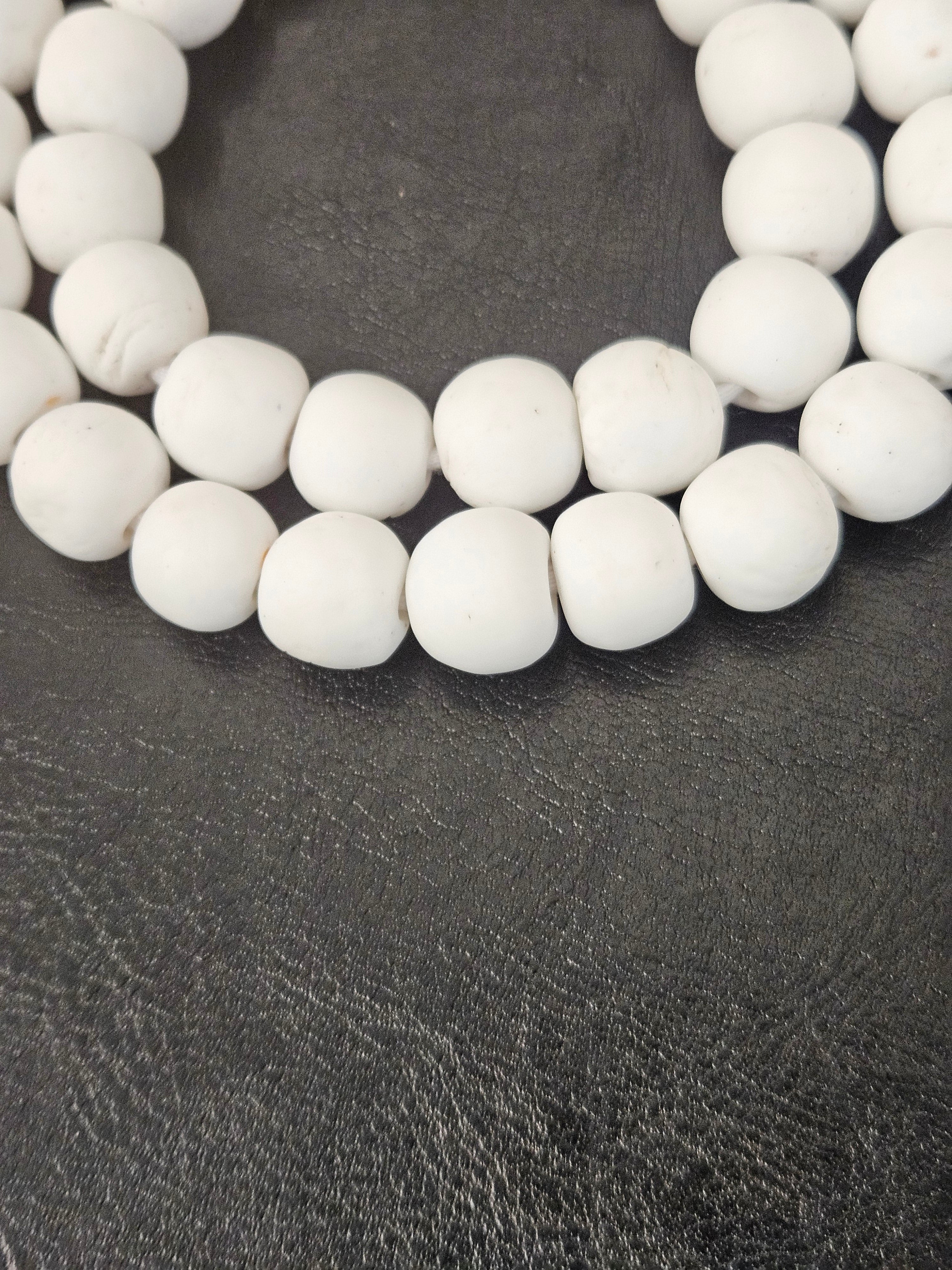 Blue & White African Glass Bead Bundle: Hand-Painted Krobo Rondelle and White Pocket Beads from Ghana