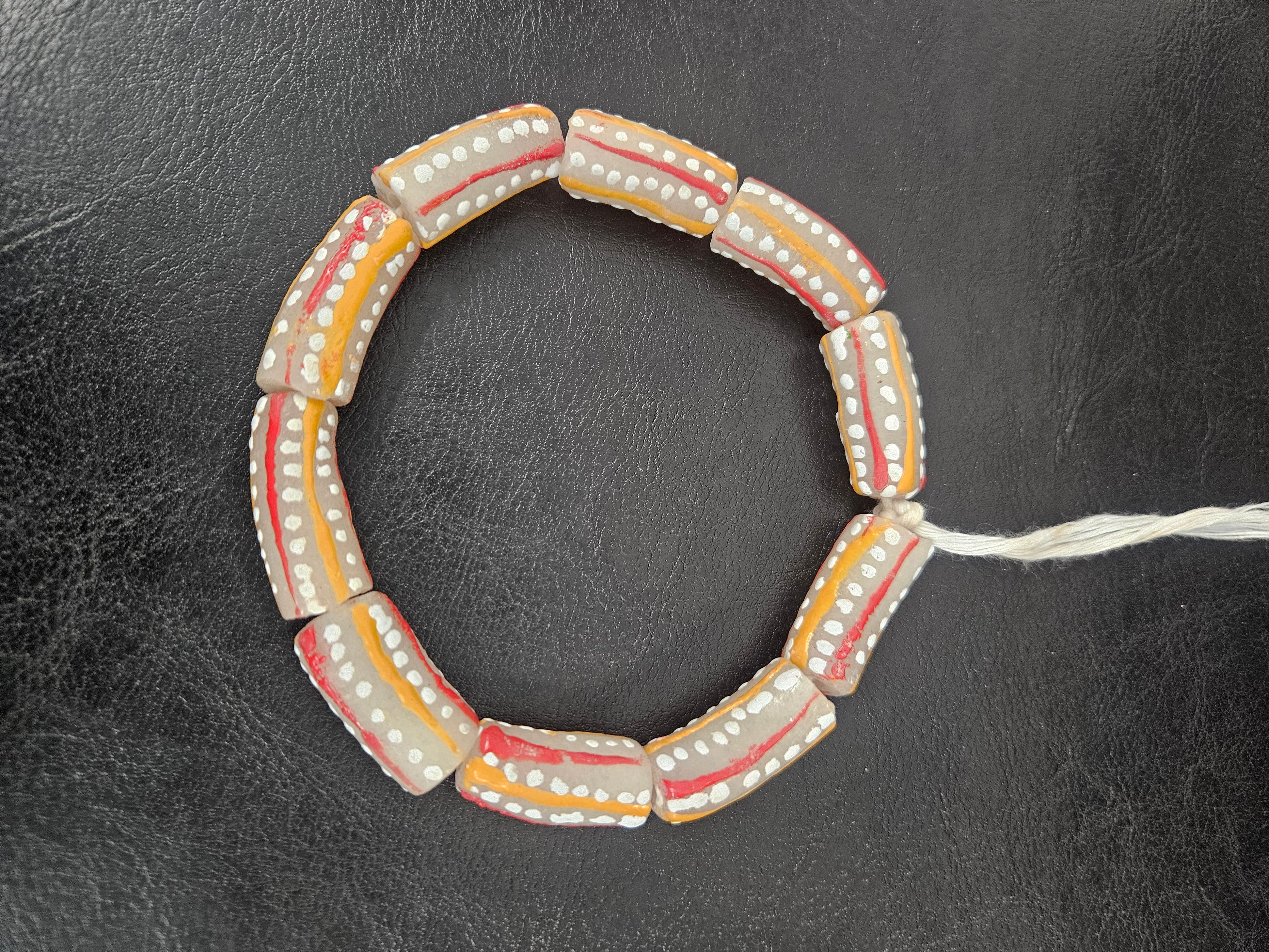 African Glass Beads – Painted Krobo Long Tubes, Gray & Coral Krobo Beads