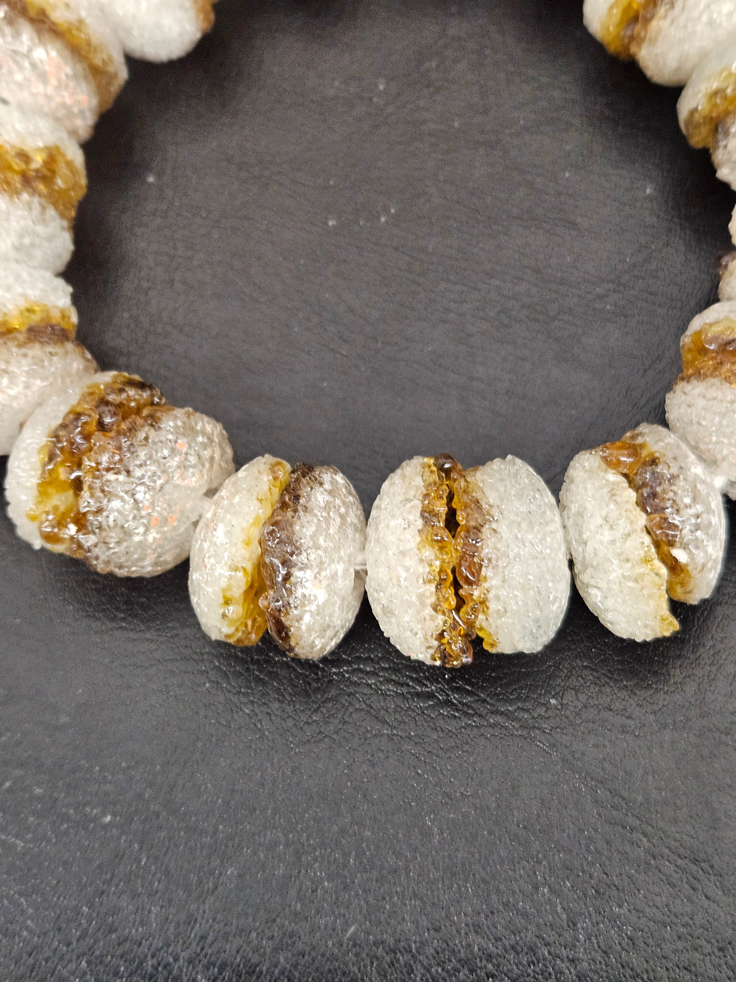 Amber & White Krobo Sugar Glass Rondelle Beads | Handcrafted Recycled Glass Beads from Ghana | Approx. 30 Beads Per Strand