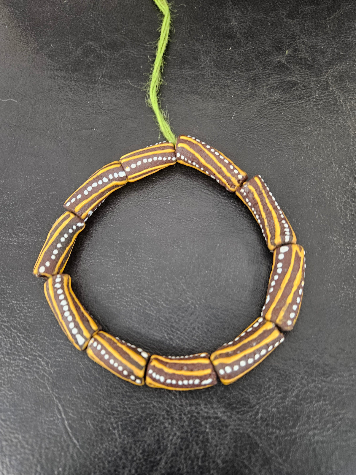 African Glass Beads – Painted Krobo Long Tubes, Brown & Gold