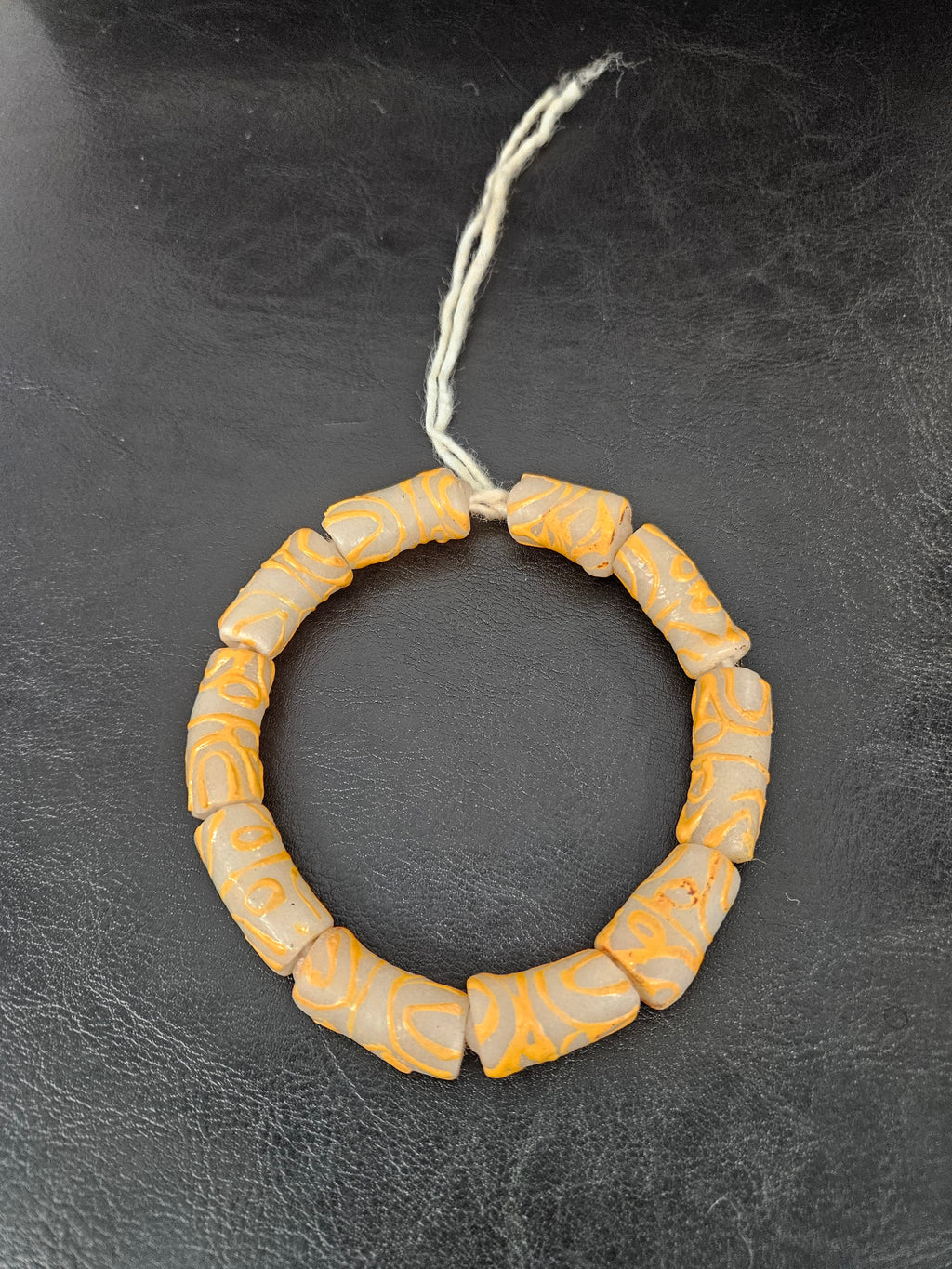 African Glass Beads – Painted Krobo Long Tubes, Frosty White & Gold Beads