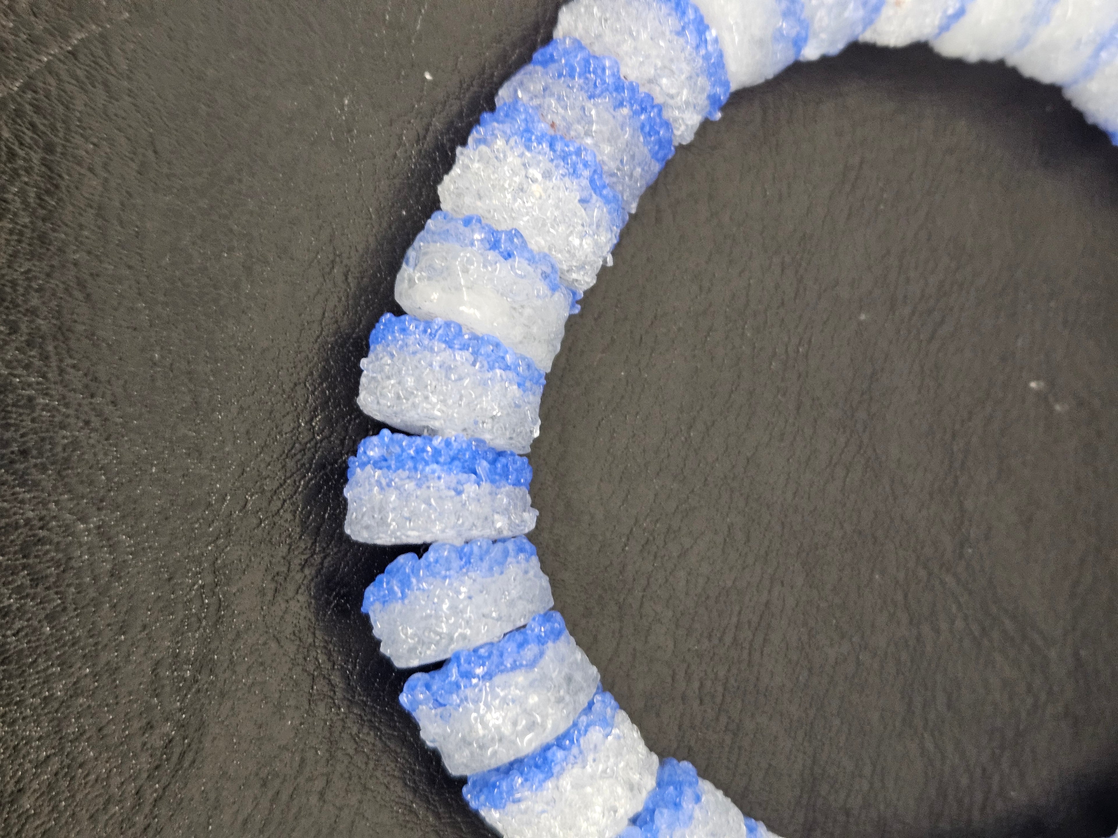 Blue & White Krobo Sugar Glass Short Tube Beads | Handcrafted Recycled Glass Beads from Ghana | Approx. 32 Beads Per Strand