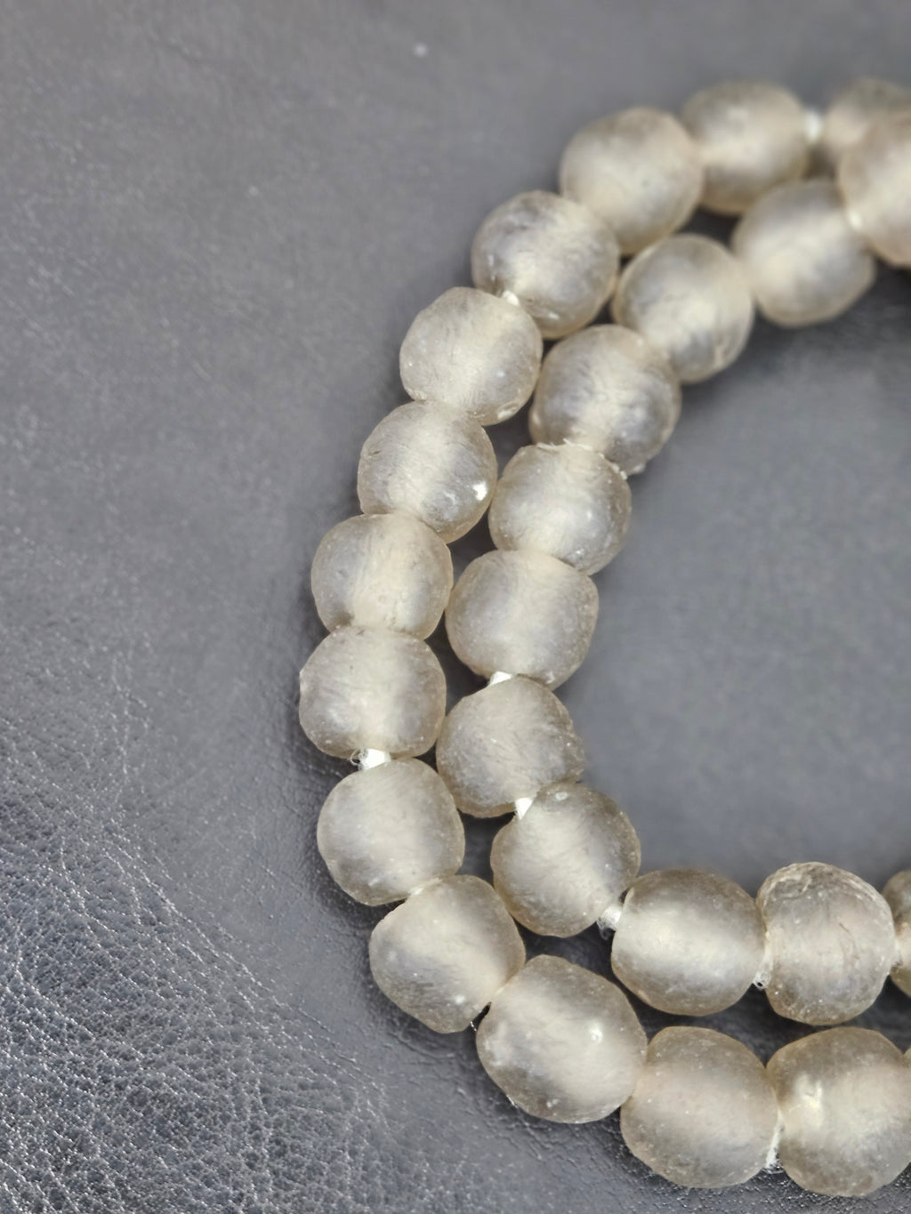 Authentic Smoke Gray Krobo Translucent Recycled Glass Beads | Handmade Ghana Glass Beads 12–14mm