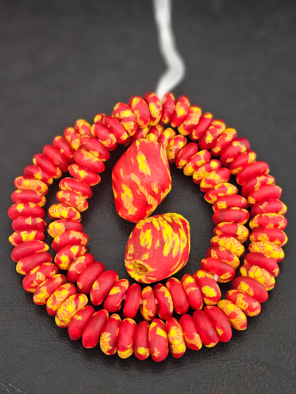 Red & Yellow African Glass Beads Bundle – Krobo Rondelles + Bicone Focals