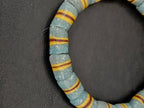 Light Blue Striped Krobo Kente Glass Beads | Handcrafted Powdered Glass Beads from Ghana | Approx. 17 Beads