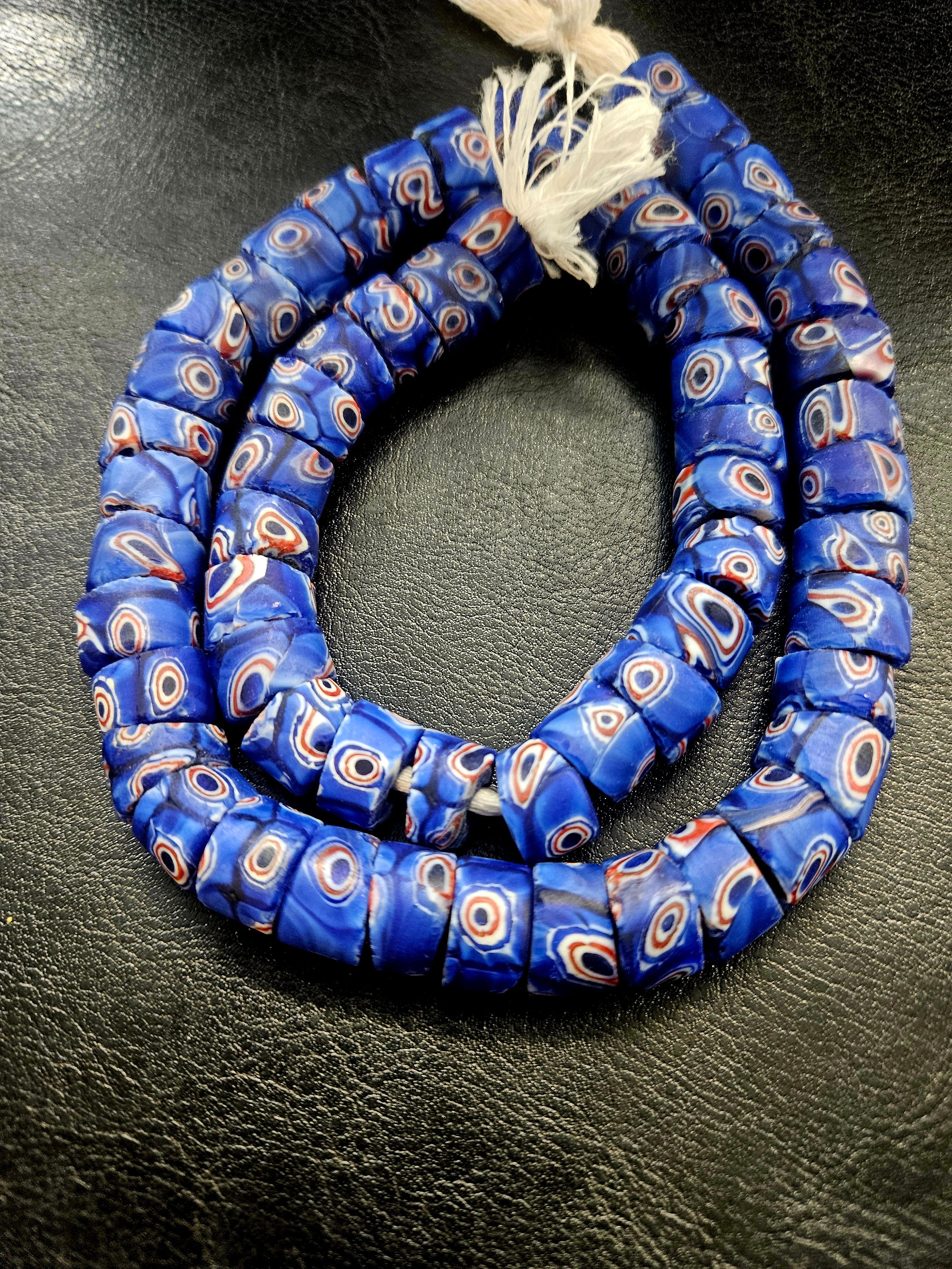 Blue Eye Trade Beads – Multicolor Pattern 8–10 × 14–15mm