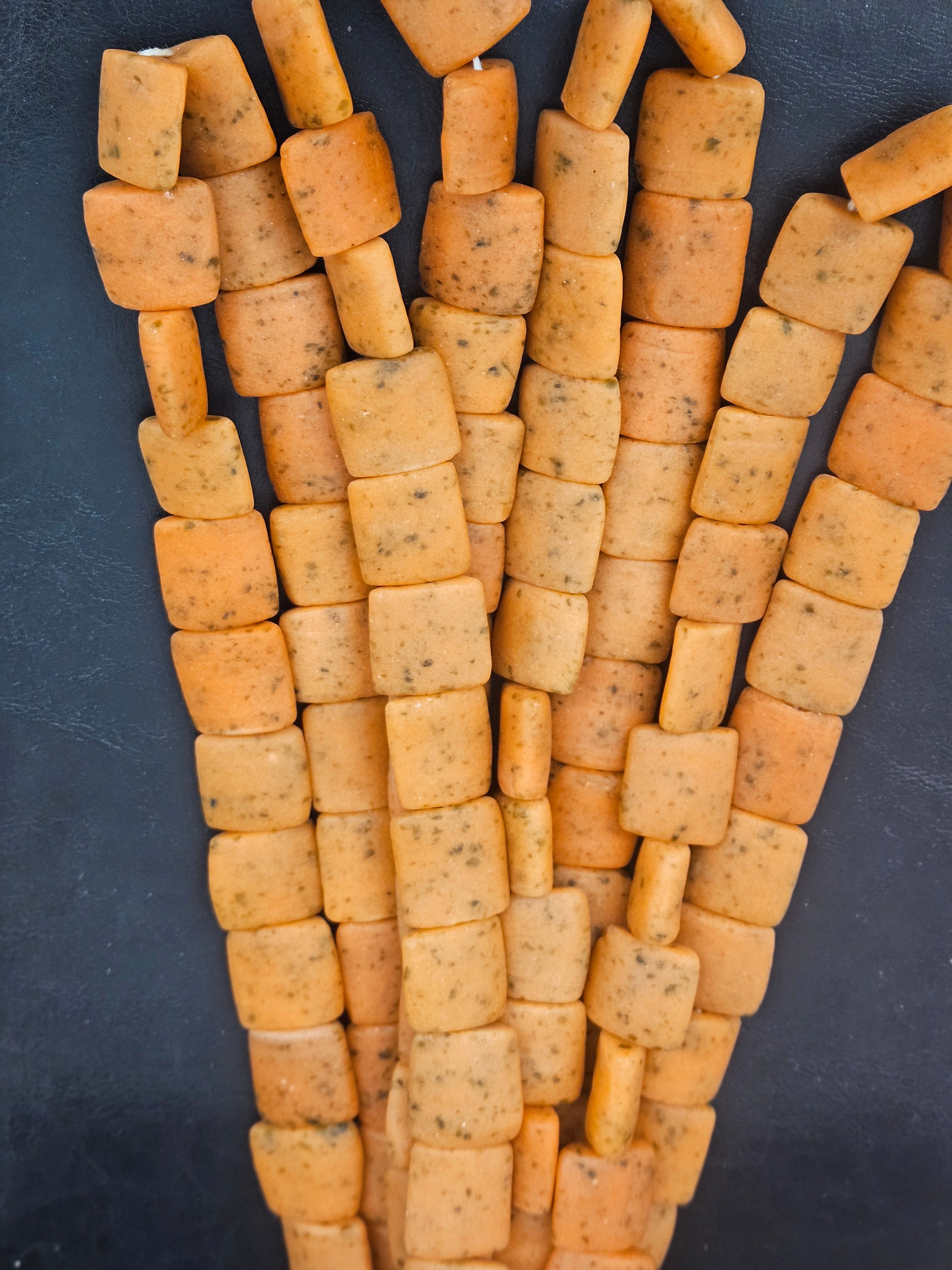 Authentic Large Krobo Powdered Glass Beads Ghana | Pumpkin Orange Recycled Glass Pillow Flat Cube Beads