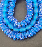 Blue & White African Glass Bead Bundle: Hand-Painted Krobo Rondelle and White Pocket Beads from Ghana