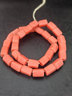 Coral Terracotta Cube Tube Krobo Powdered Glass Beads | Handmade Recycled Glass Beads from Ghana | 30–32 Beads per Strand