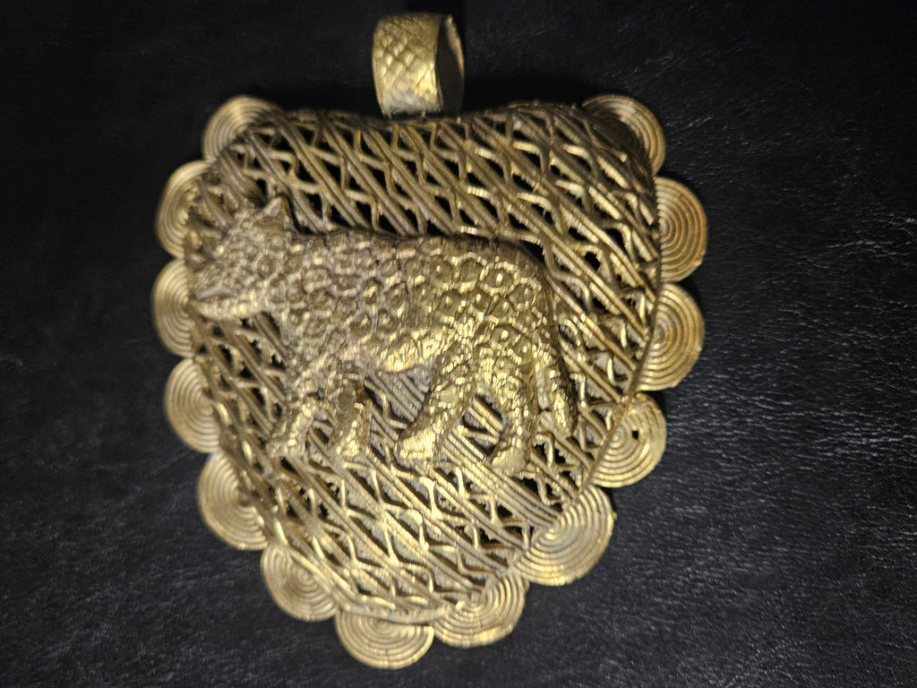 Large Ghana Brass Tiger Statement Pendant – Adinkrahene Design