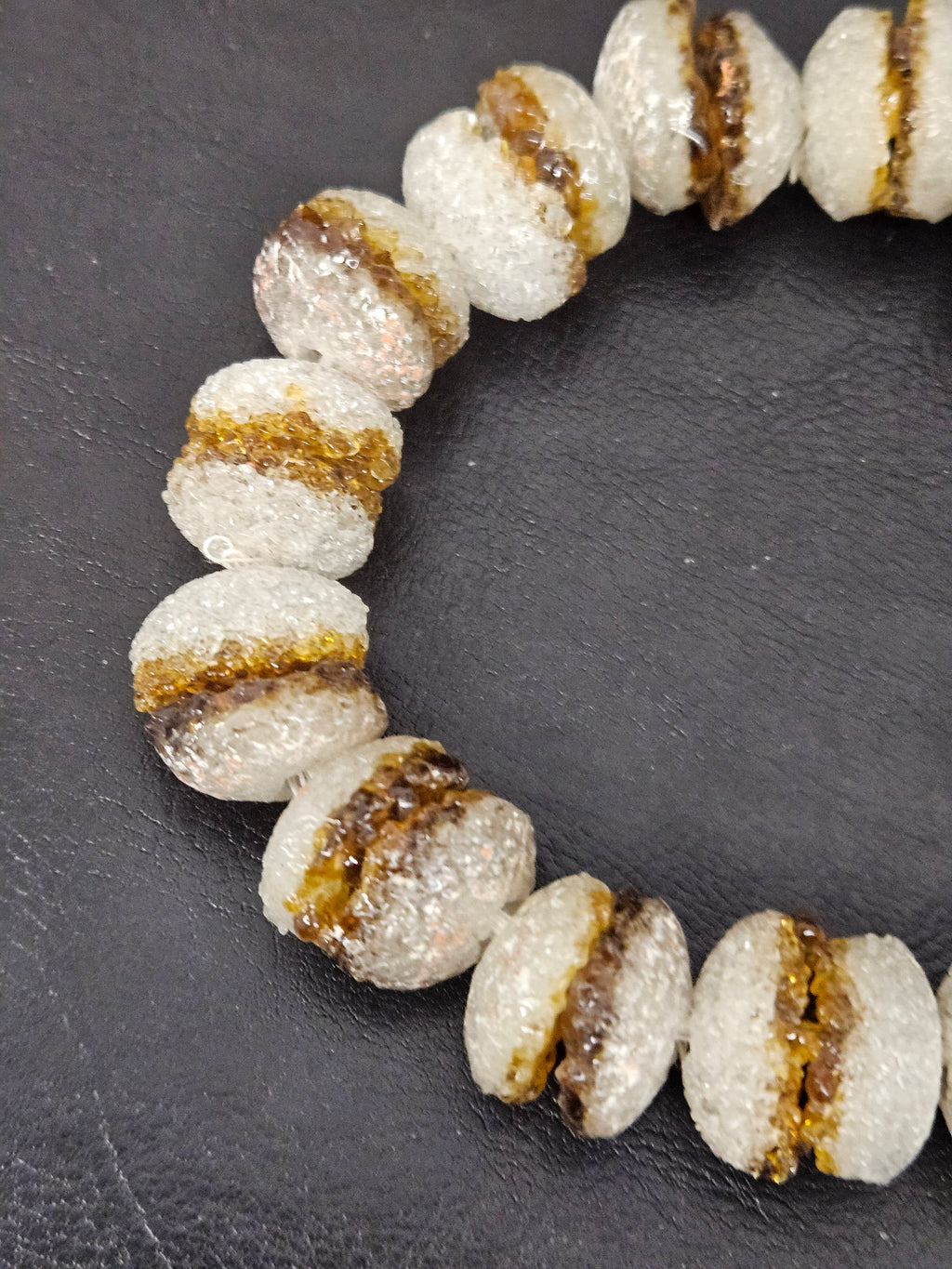 Amber & White Krobo Sugar Glass Rondelle Beads | Handcrafted Recycled Glass Beads from Ghana | Approx. 30 Beads Per Strand