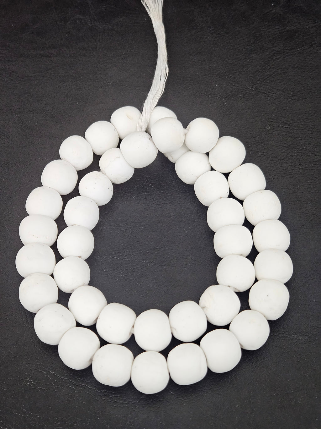 White Krobo Powdered Glass Round Beads | 13–14mm | Ghana | Approx. 40–41 Beads