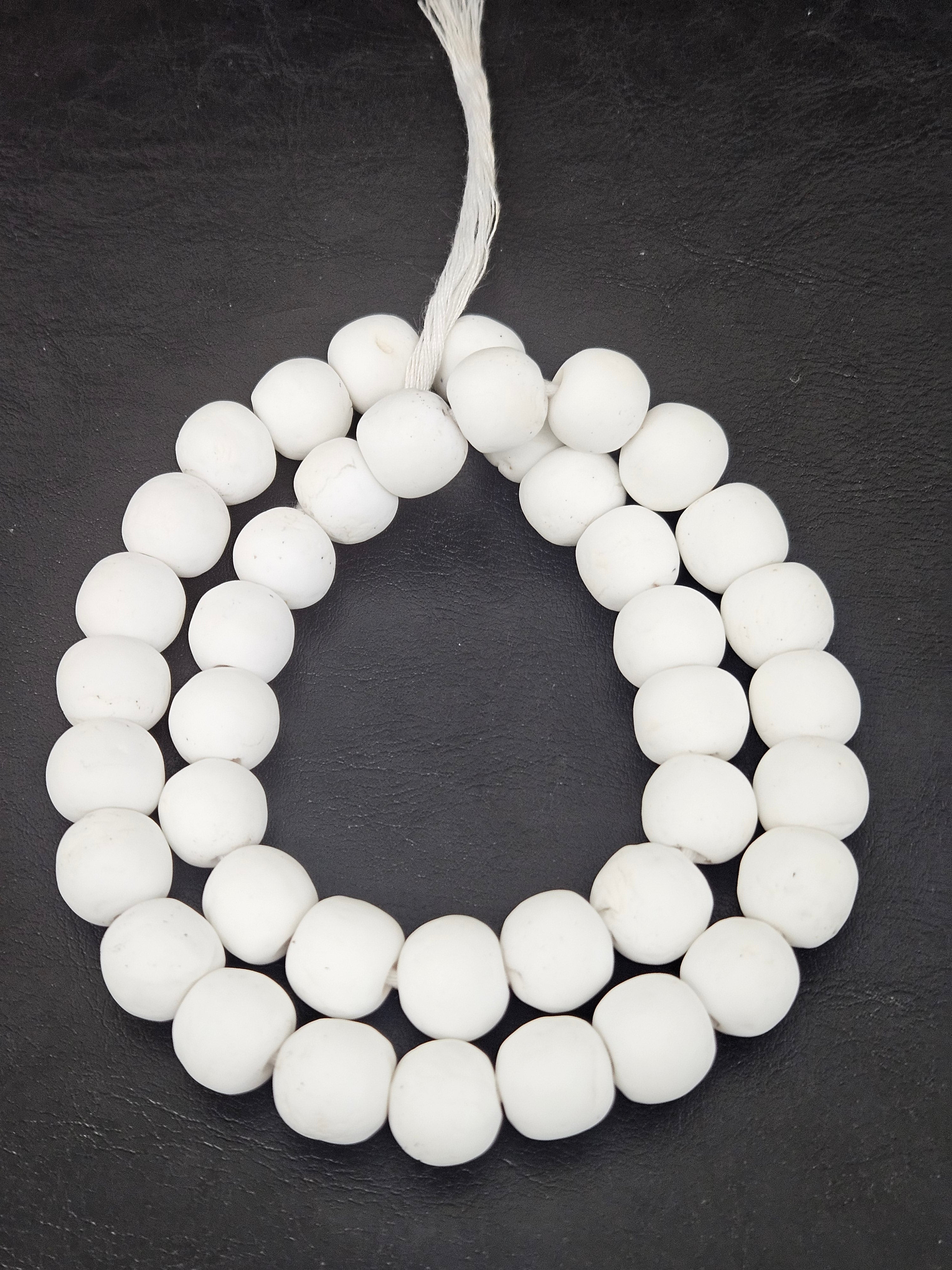 White Krobo Powdered Glass Round Beads | 13–14mm | Ghana | Approx. 40–41 Beads
