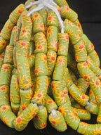 Sage Green Painted Krobo Glass Tube Beads | Handmade Recycled Glass Beads from Ghana