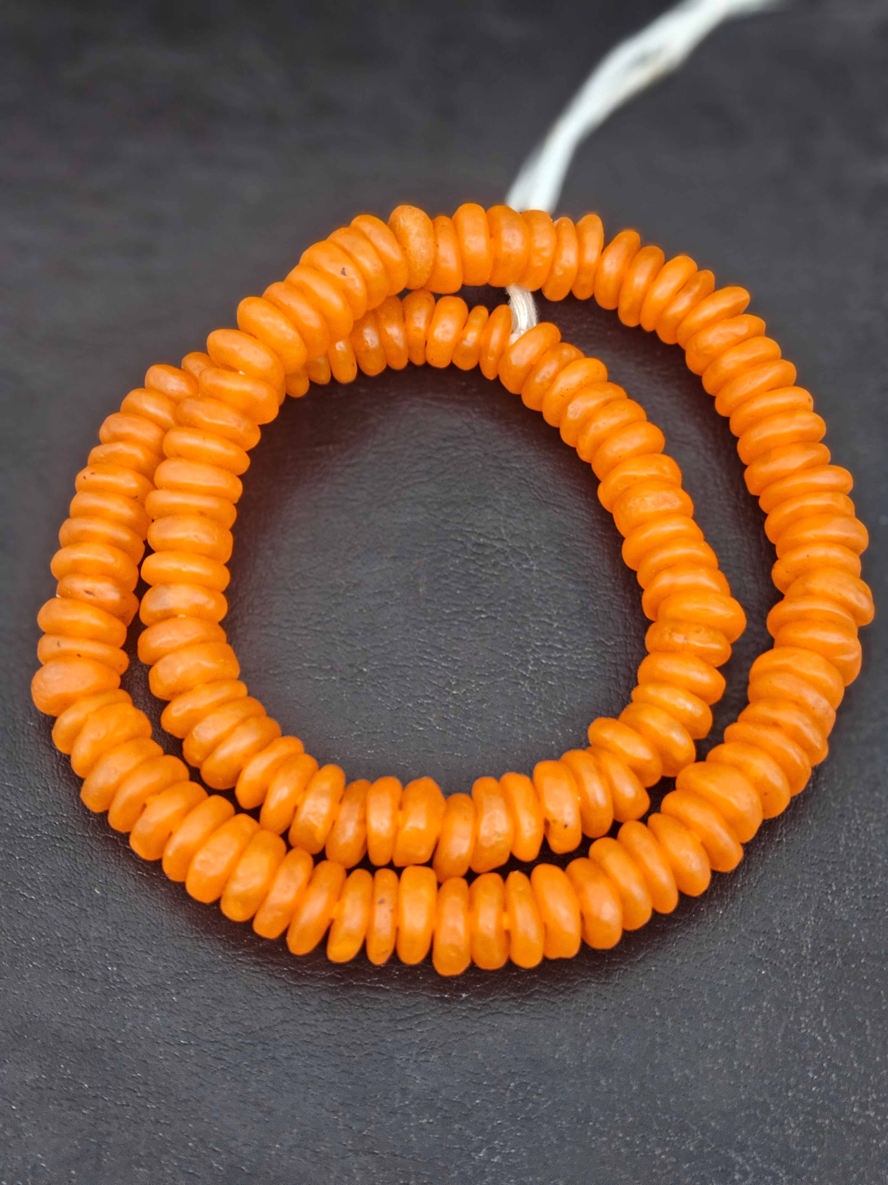 Authentic Orange Krobo Translucent Recycled Glass Rondelle Beads Handmade in Ghana