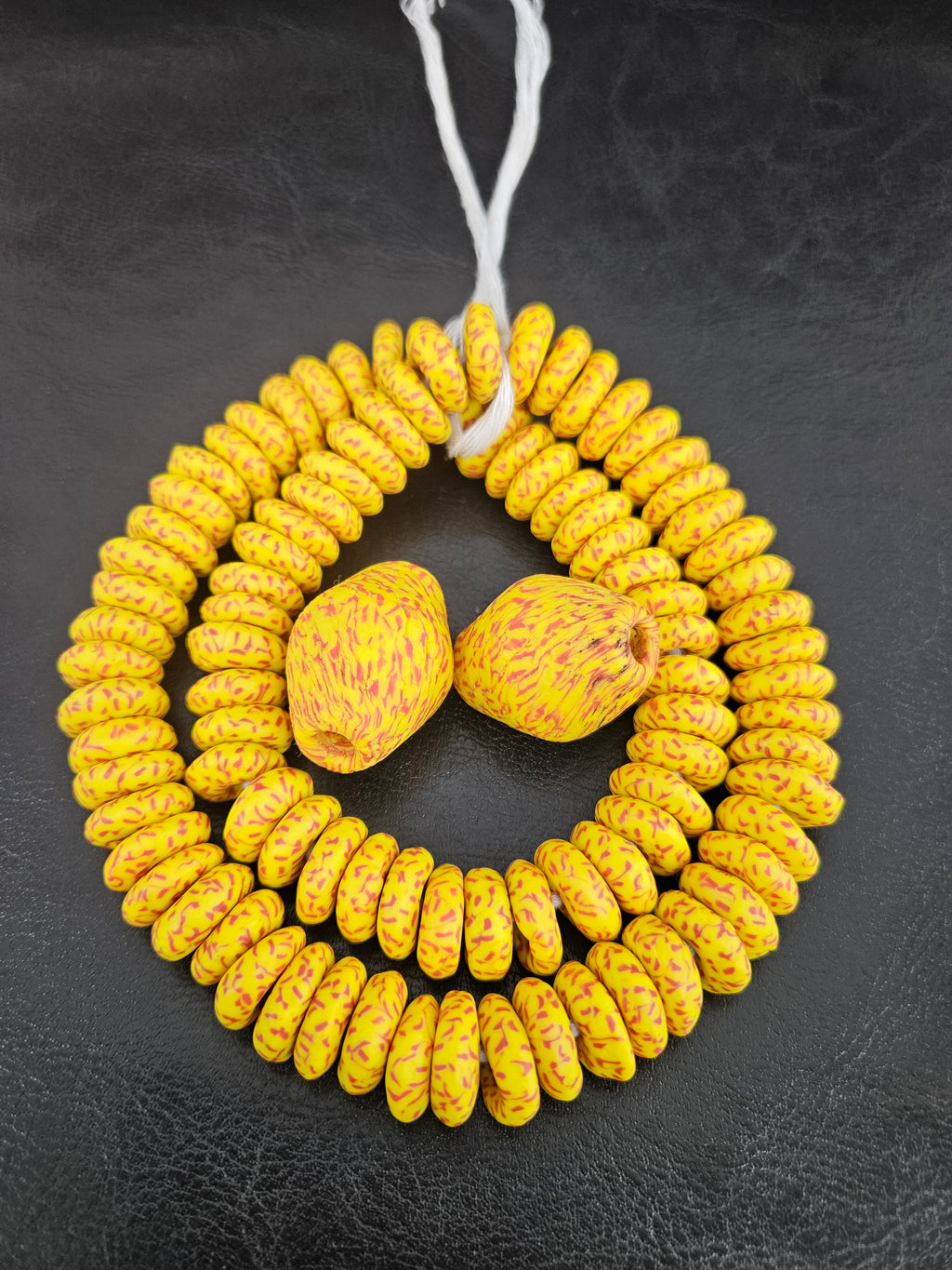 Yellow African Beads Bundle – Krobo Glass Rondelles + Bicone Focals