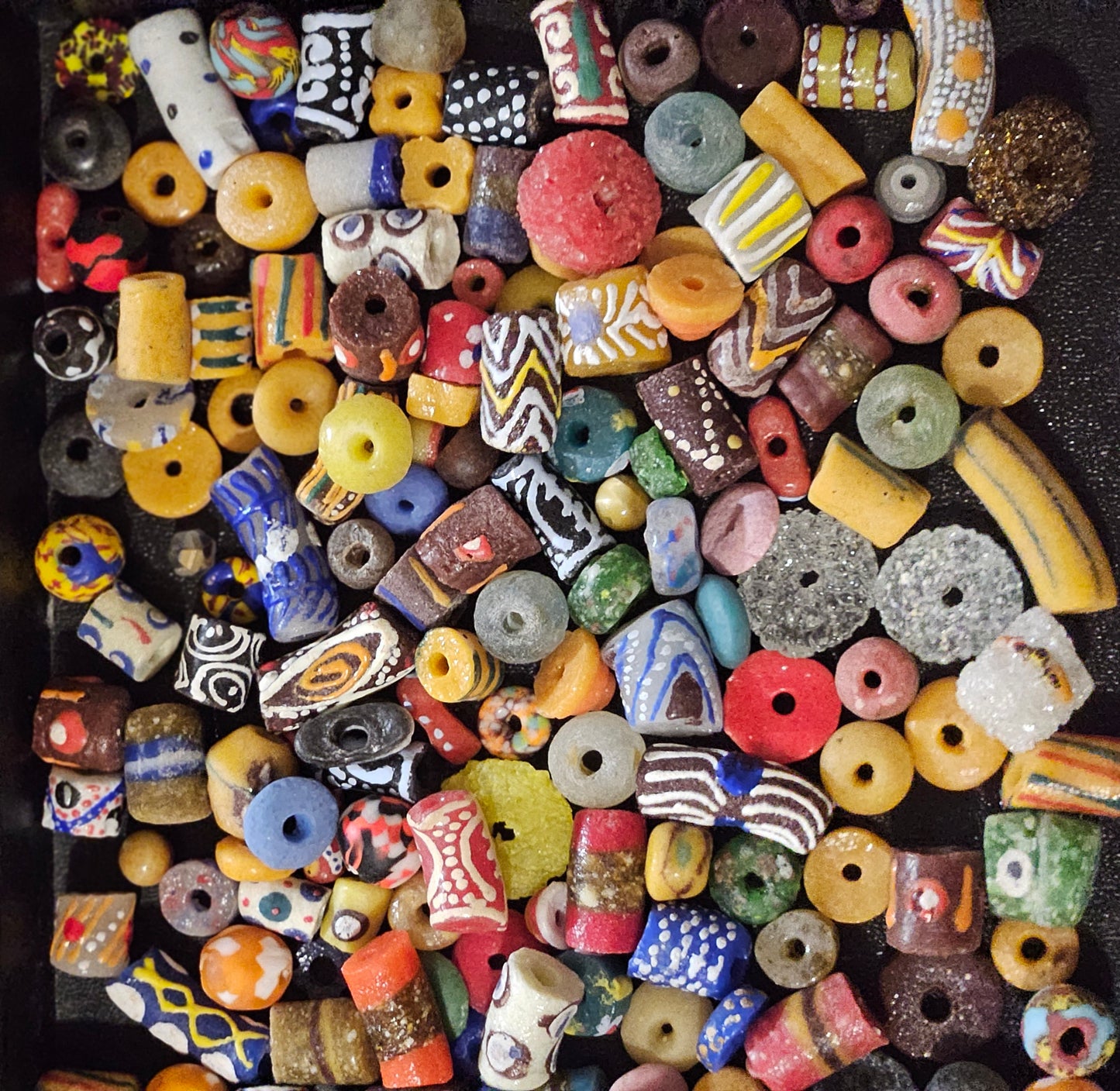 Speckled Krobo Recycled Glass Beads – 1 Cup (~160 pcs) | Unique African Artisan Bead Soup Mix