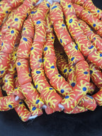 Krobo Painted Glass Tube Beads | Terracotta Coral, Golden Yellow & Royal Blue | Handmade Recycled Glass Beads from Ghana