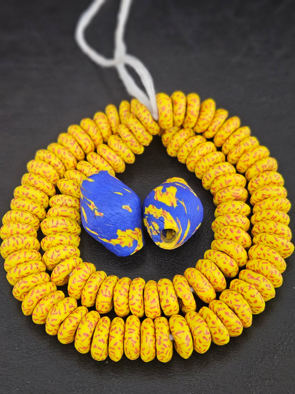 Yellow African Beads Bundle – Krobo Glass Rondelles + Bicone Focals