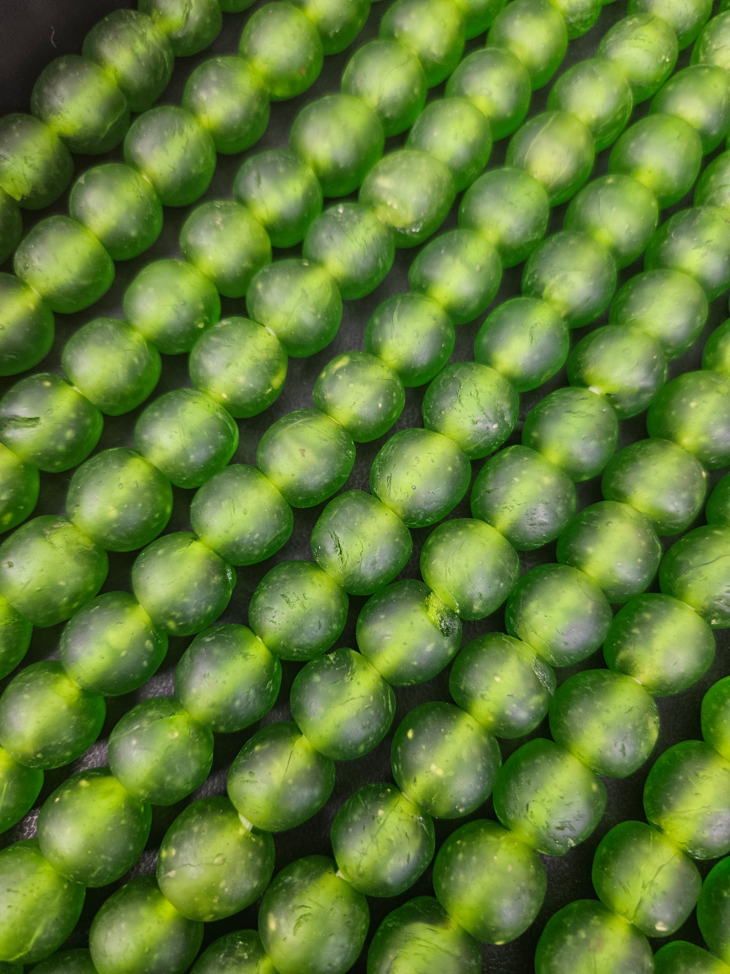 Green Krobo Pocket Glass Beads – Handmade in Ghana, 13–14mm