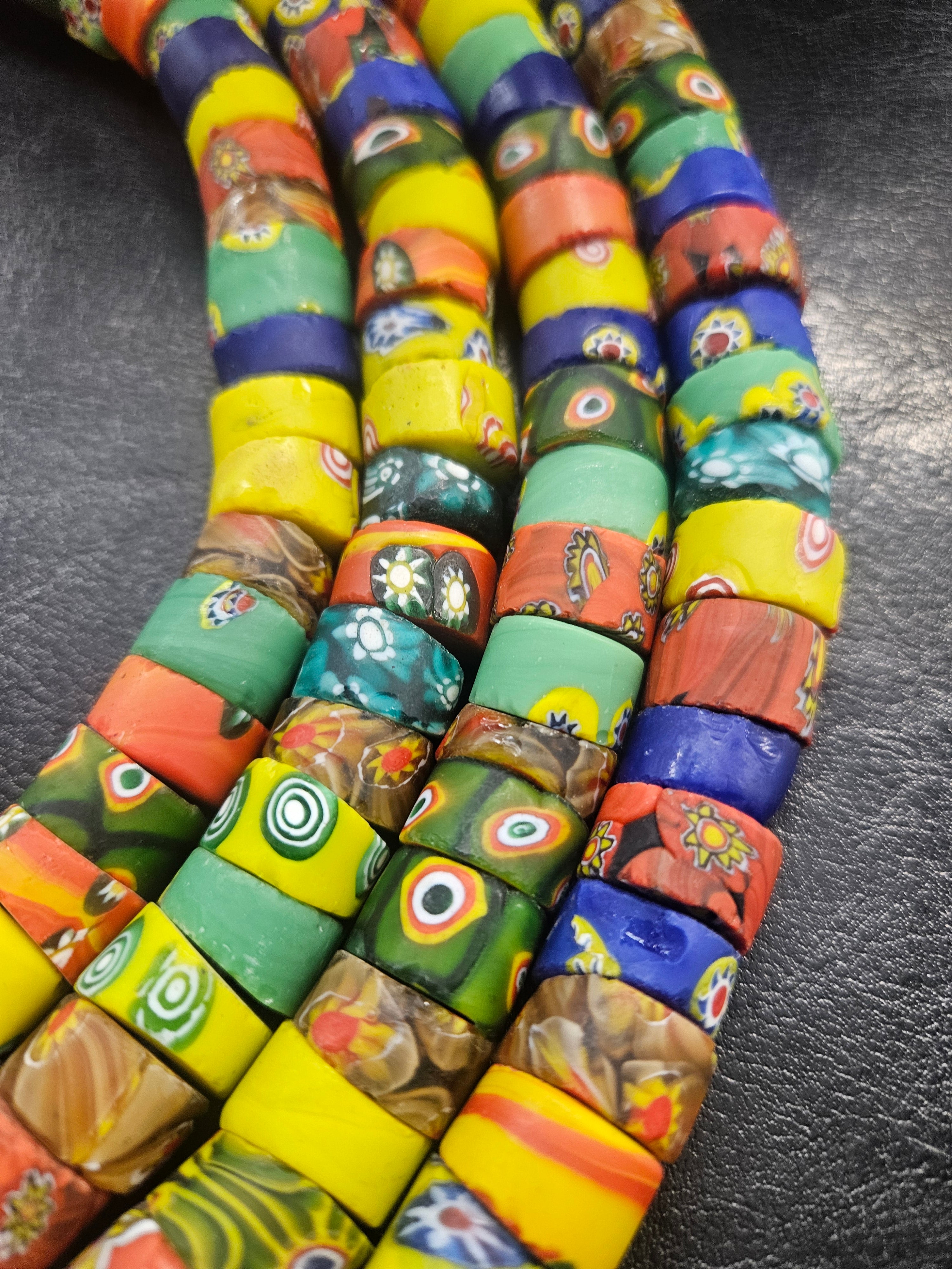 Assorted Millefiori-Style Trade Beads – Multicolor 8–10 × 14–15mm