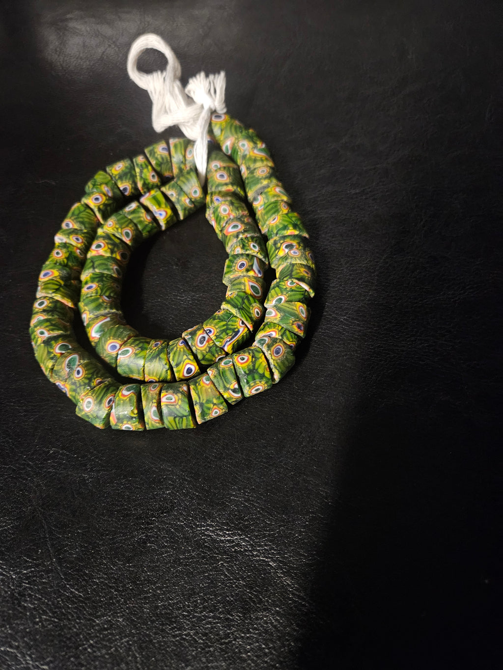 Green Eye Trade Beads – Multicolor Pattern 8–10 × 14–15mm