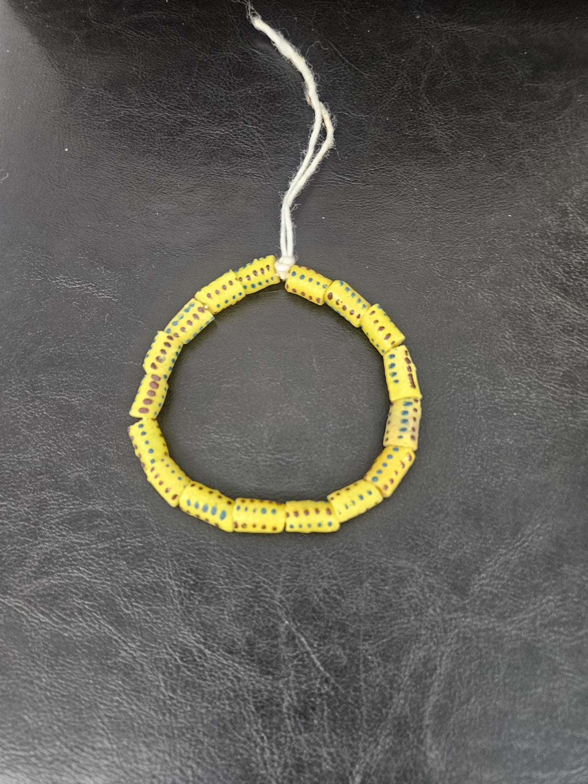 Golden Yellow Painted Krobo Glass Short Tube Beads | African Recycled Glass Beads Handmade in Ghana | Approx. 17 Beads