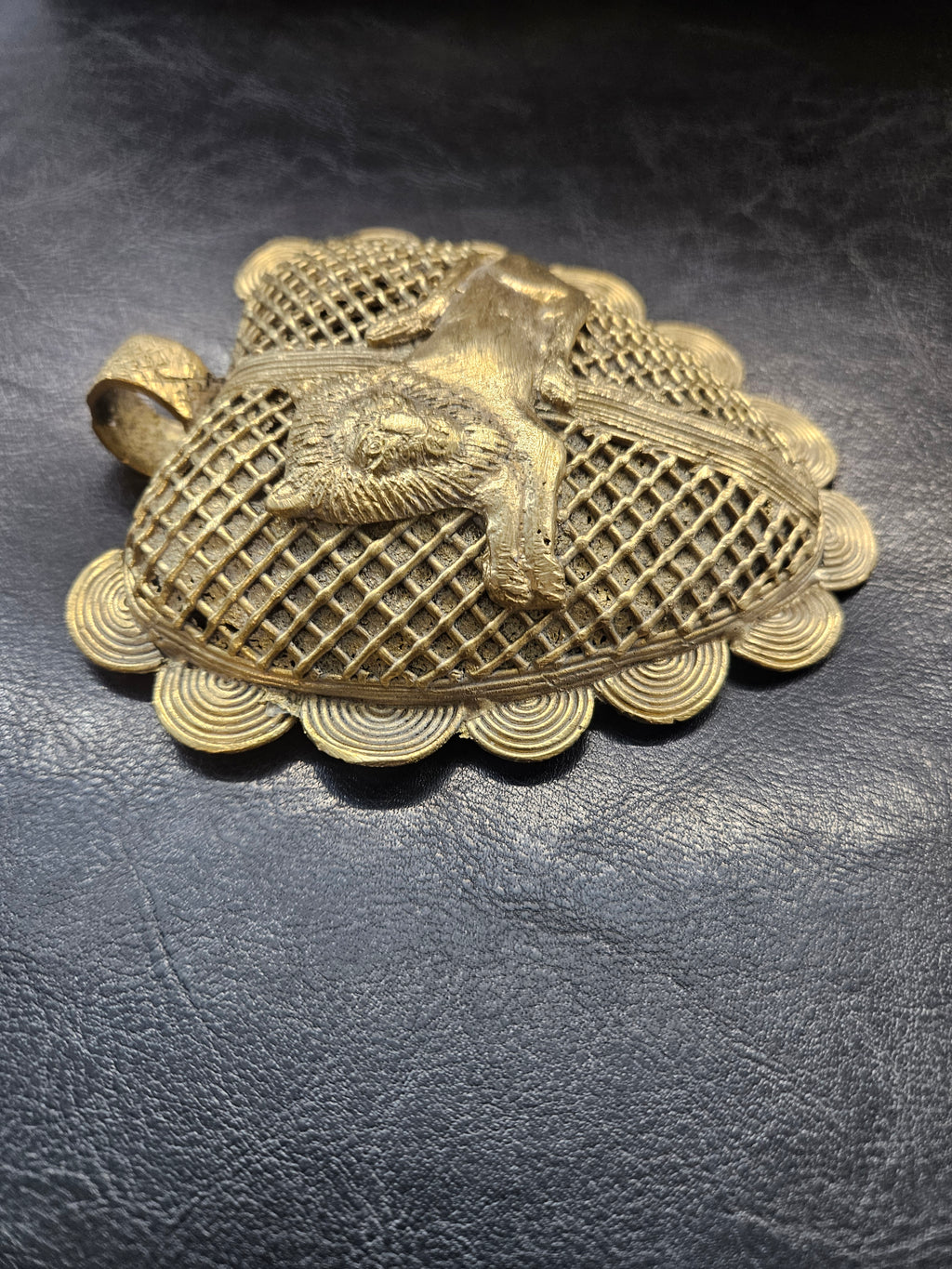 Lion on Adinkrahene African Brass Pendant | Handmade in Ghana