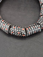 Painted Krobo Glass Beads | Black Red & White Polka Dot Long Tube Beads | Handcrafted Ghana Recycled Glass Beads