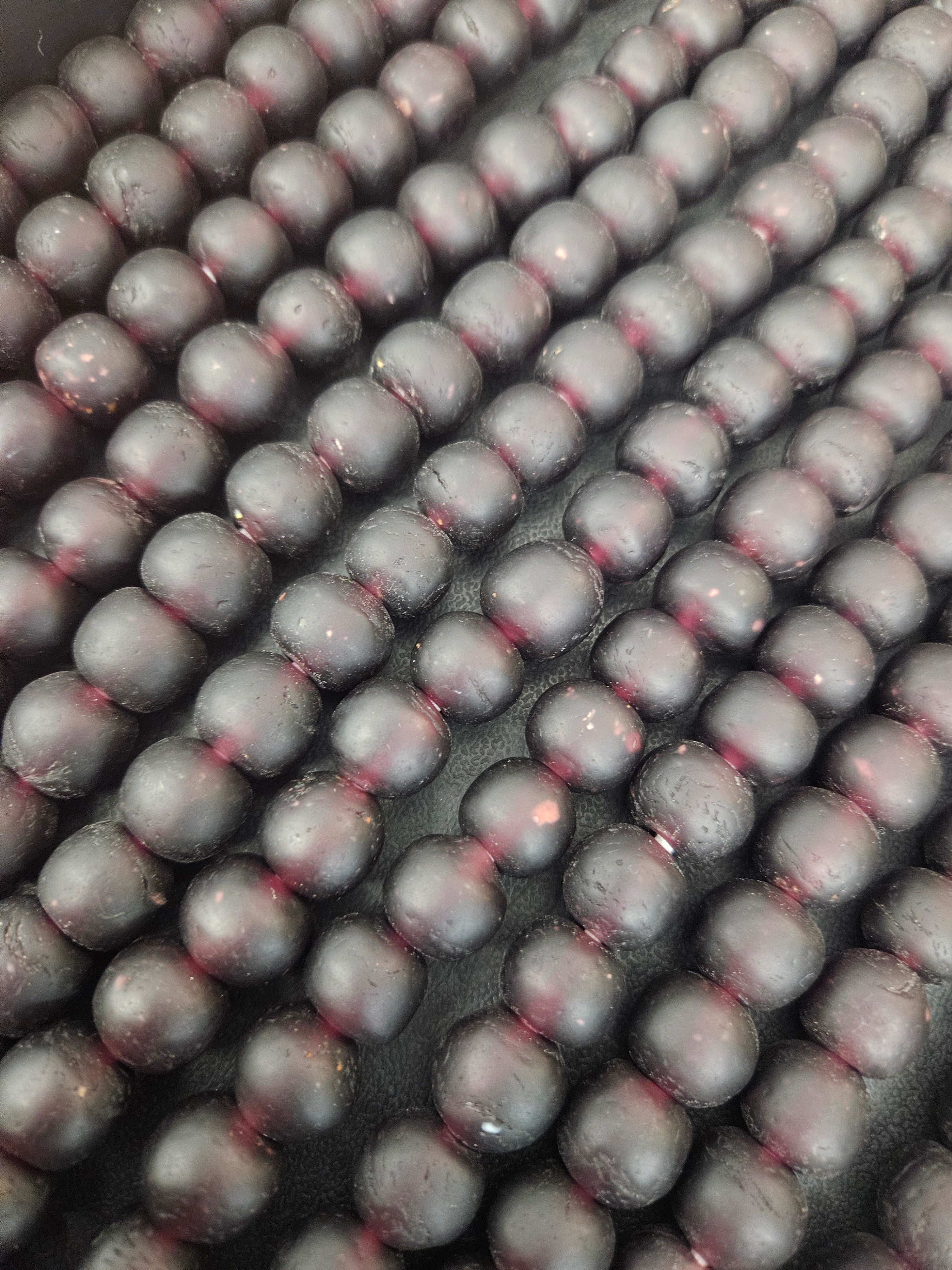 Burgundy Krobo Pocket Glass Beads – Handmade in Ghana, 13–14mm