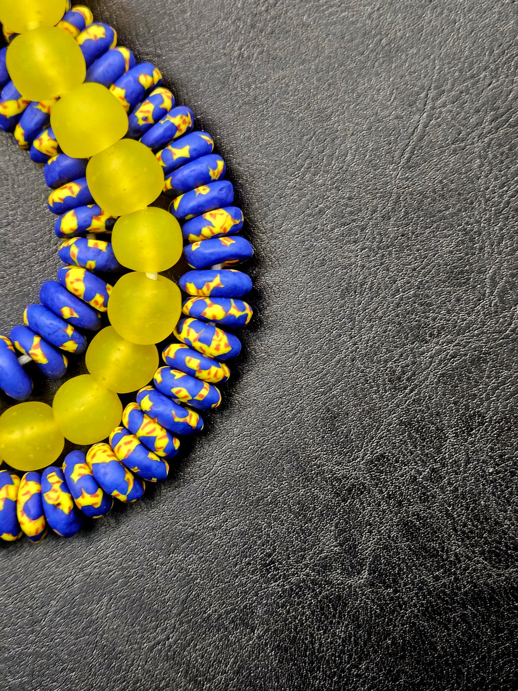 Royal Blue Hand-Painted Krobo Rondelle Glass Beads & Sunshine Yellow Pocket Glass Beads | Handmade in Ghana