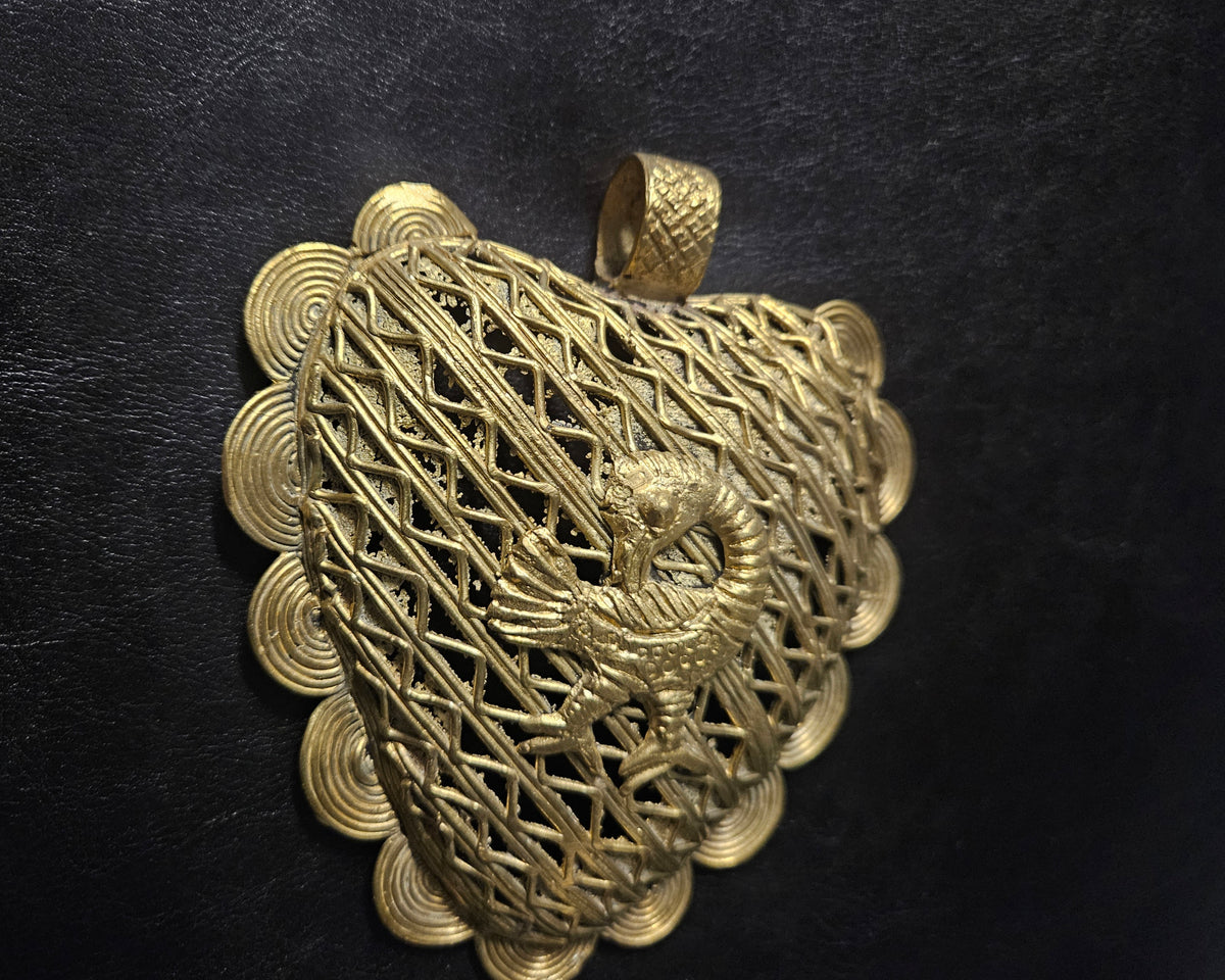 Oversized Sankofa Bird Adinkra Brass Pendant Handmade in Ghana