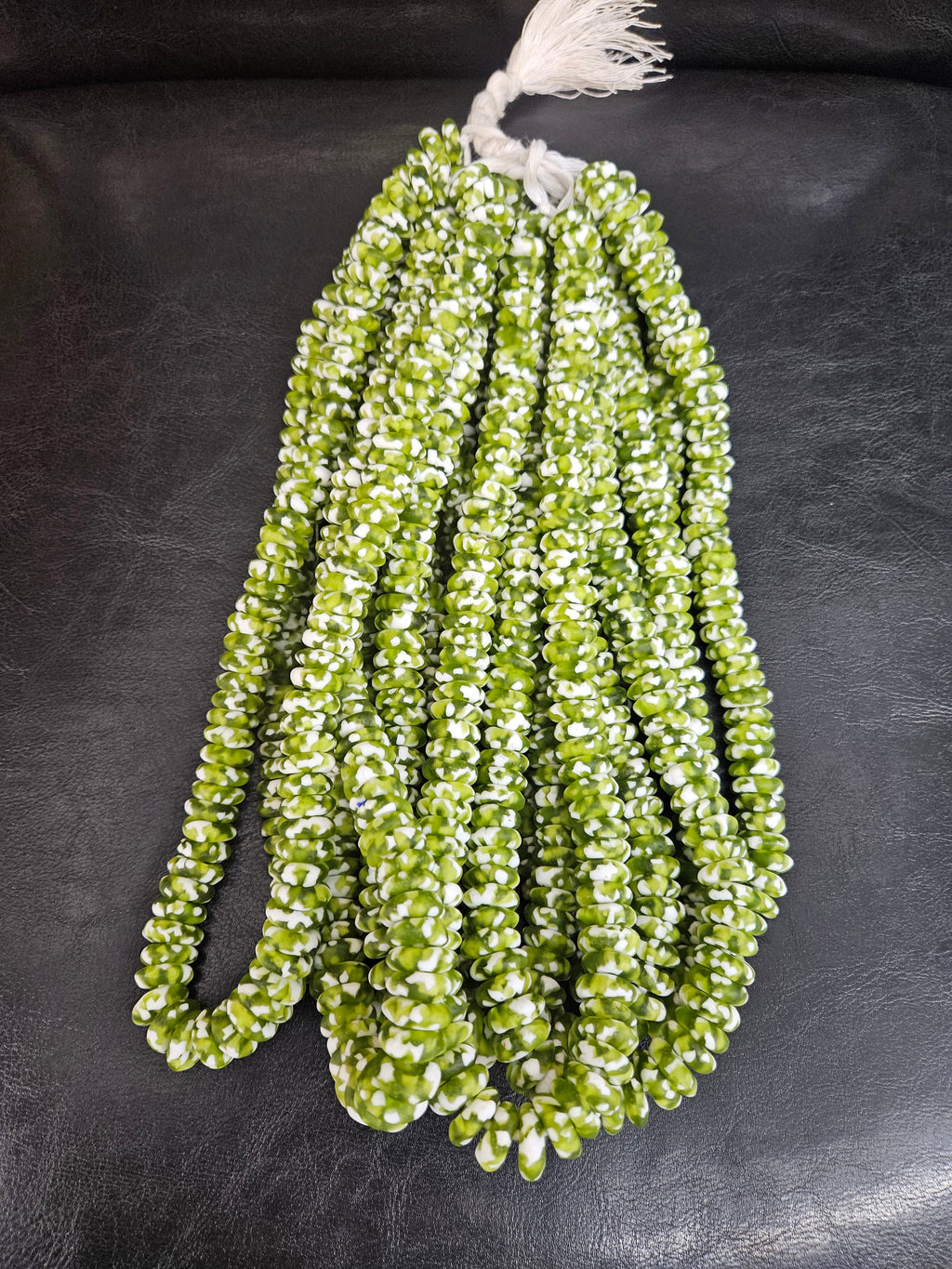 Fused Krobo Recycled Glass Beads | Lime Olive Green Ghana Glass Beads | Authentic African Designer Jewelry Supplies