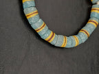 Light Blue Striped Krobo Kente Glass Beads | Handcrafted Powdered Glass Beads from Ghana | Approx. 17 Beads