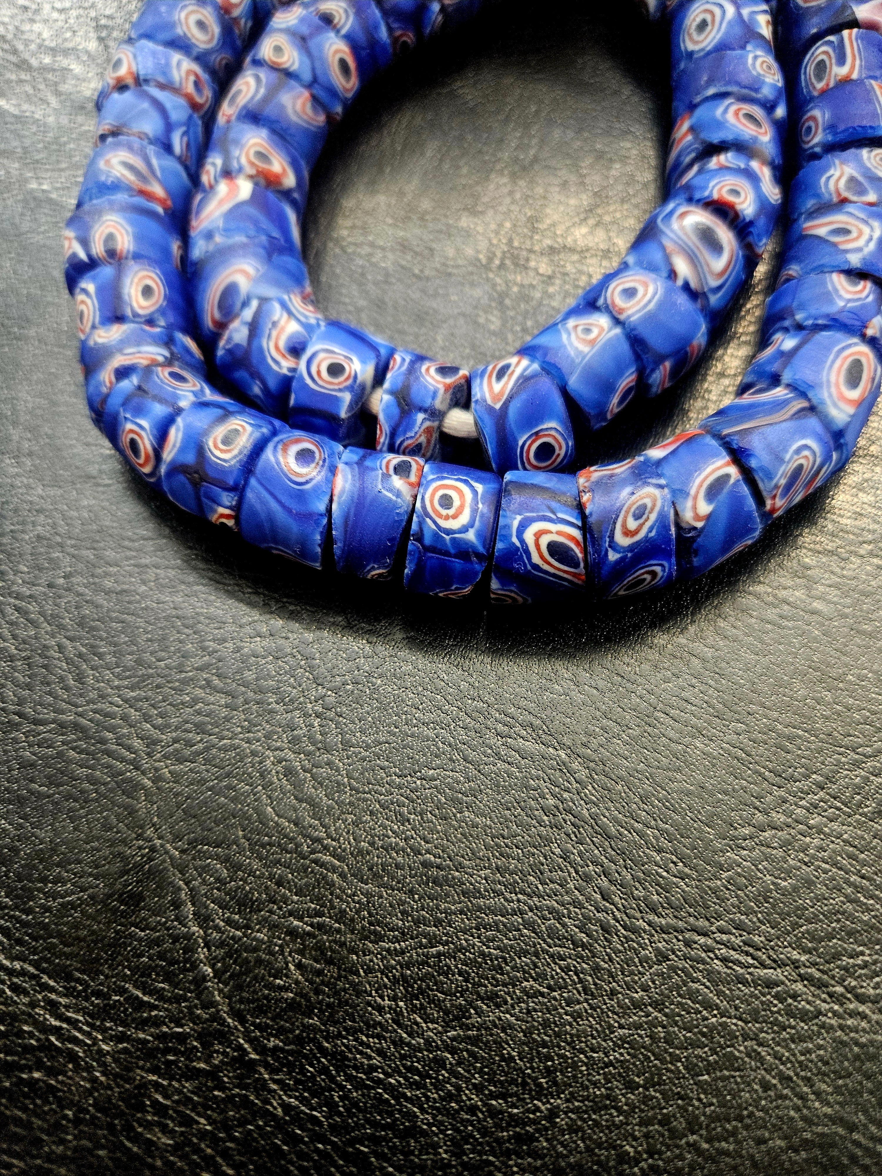 Blue Eye Trade Beads – Multicolor Pattern 8–10 × 14–15mm