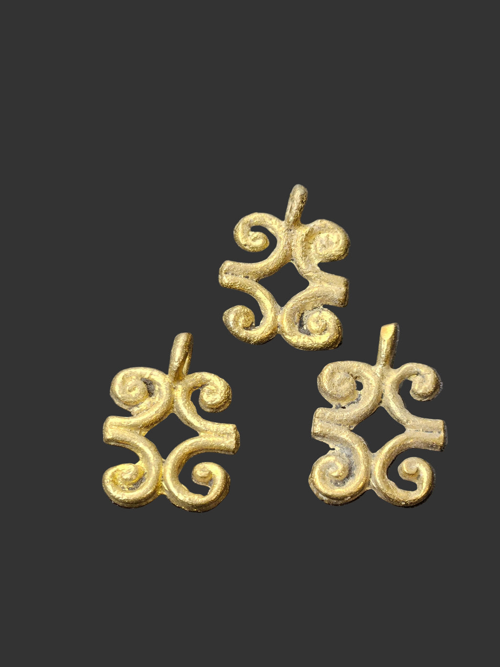 African brass pendant, 3 pieces humility and strength symbol brass charms