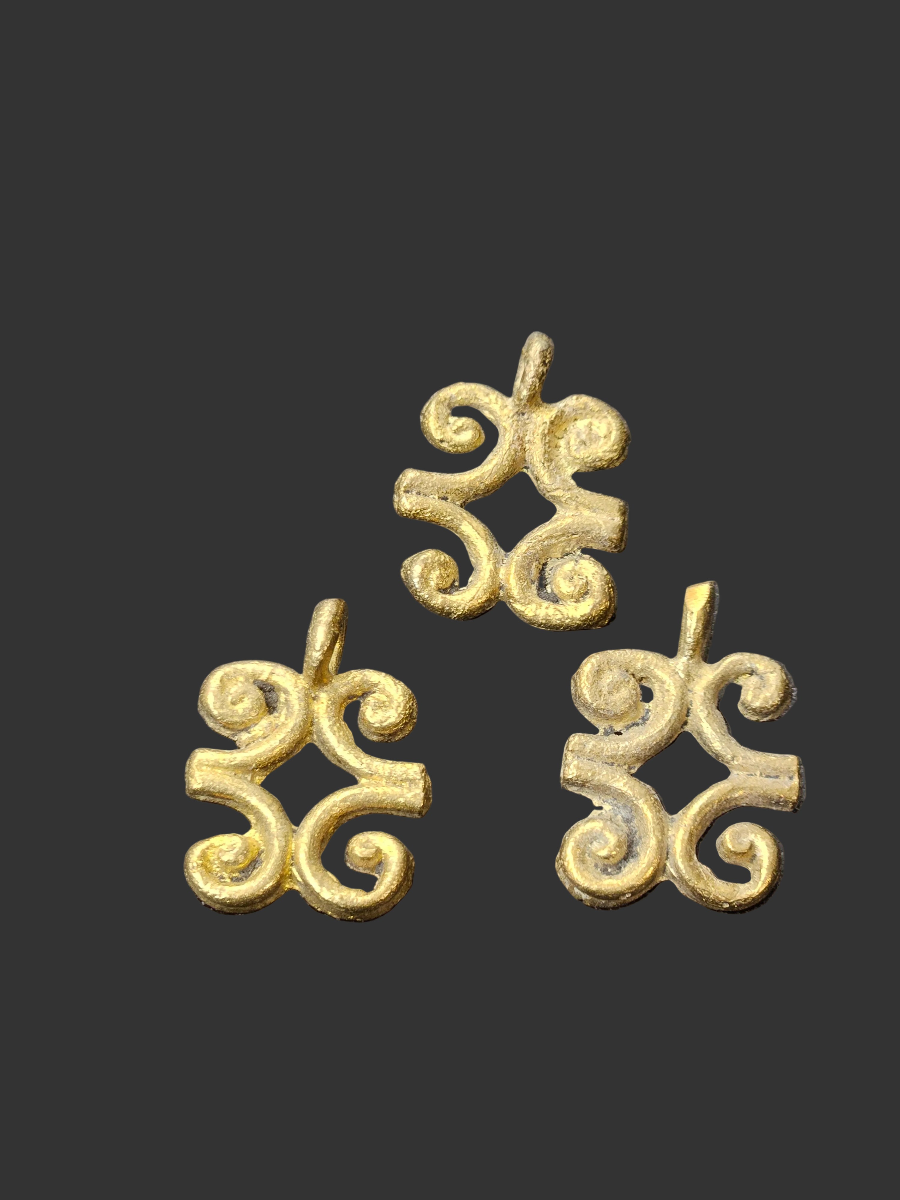 African brass pendant, 3 pieces humility and strength symbol brass charms