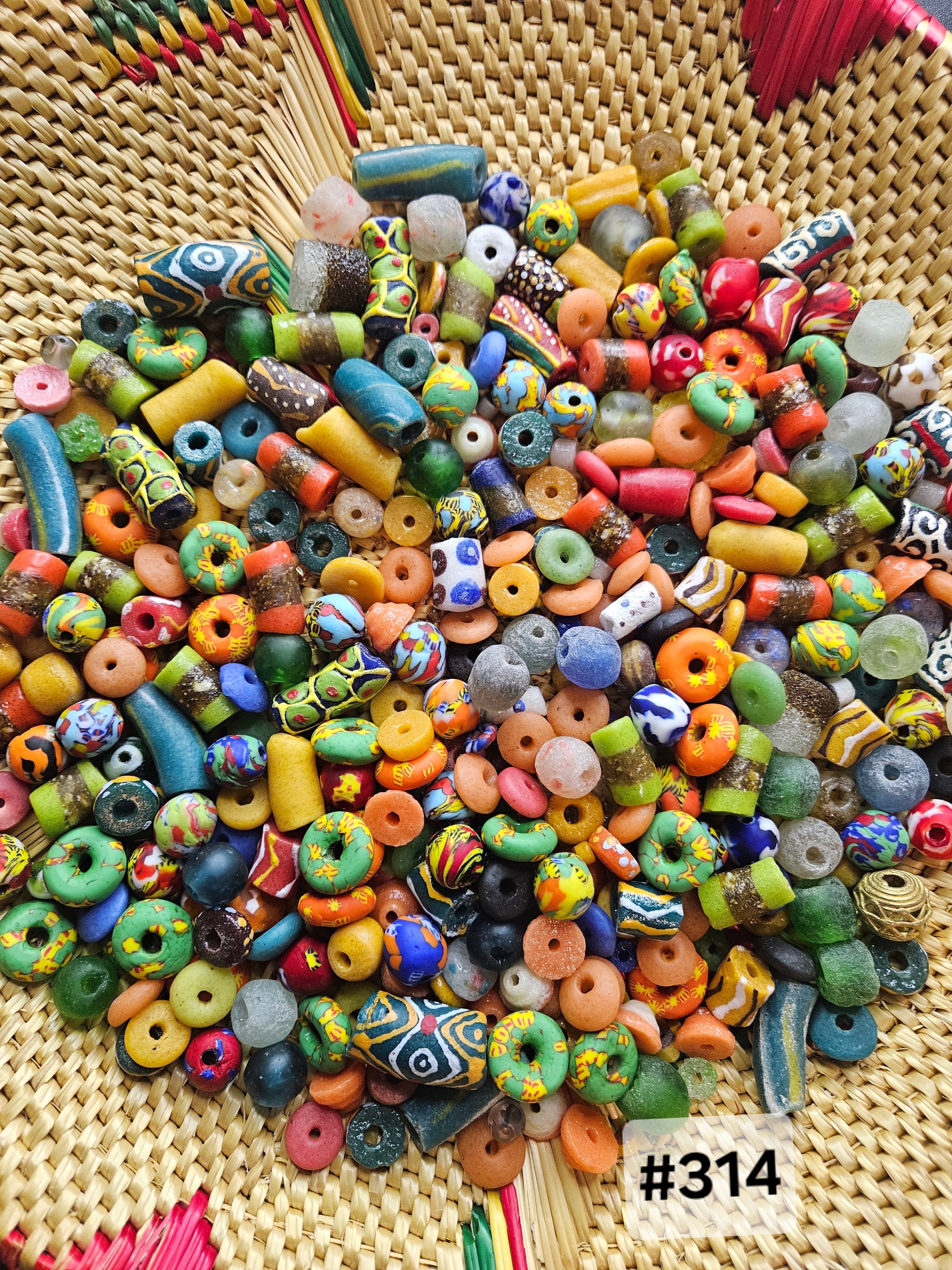 Large Assorted Krobo Recycled Glass Bead Batch