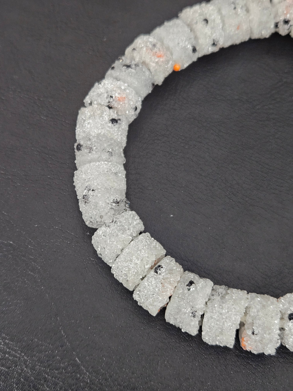 White Confetti Krobo Sugar Glass Short Tube Beads | Handcrafted Recycled Glass Beads from Ghana | Approx. 32 Beads Per Strand