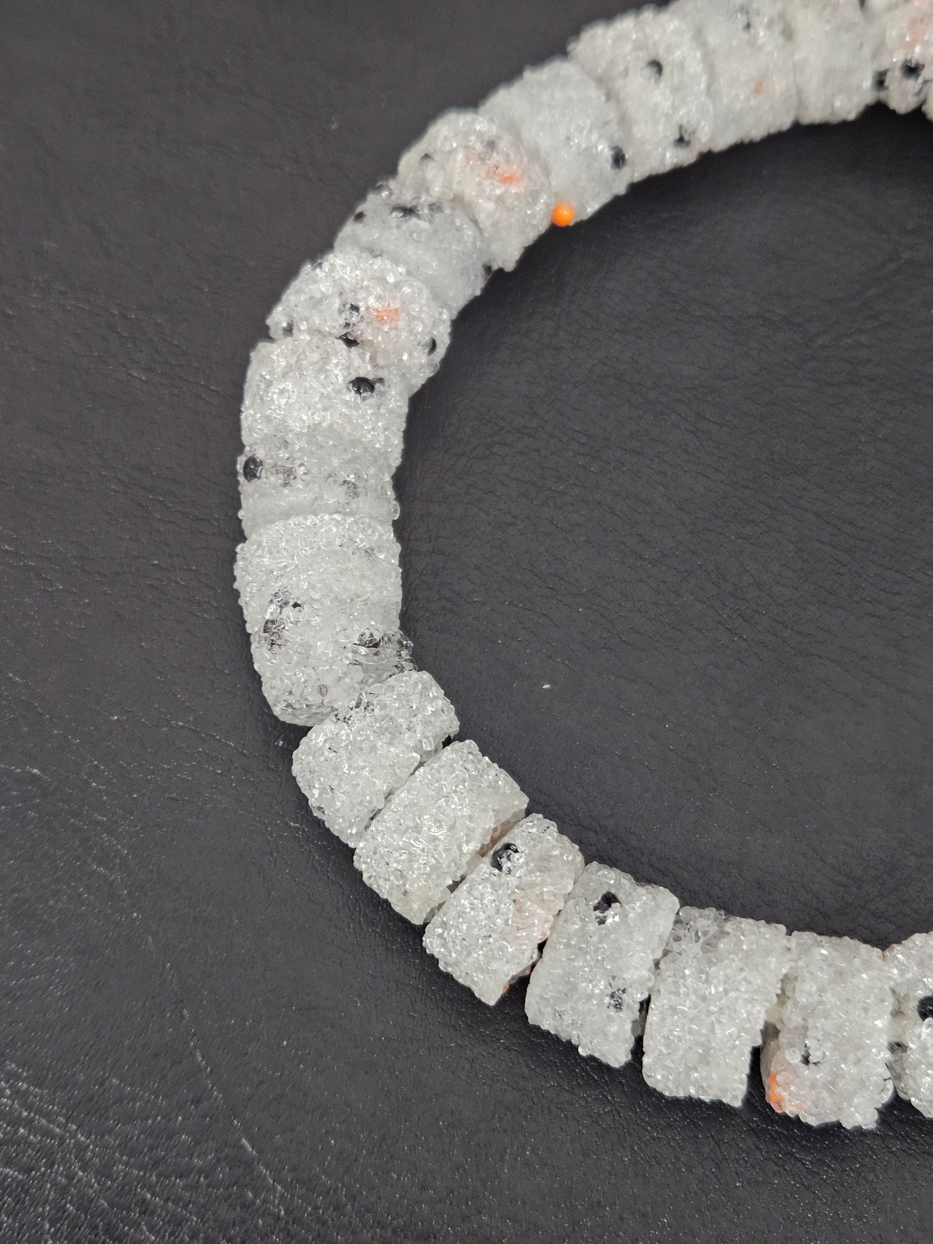 White Confetti Krobo Sugar Glass Short Tube Beads | Handcrafted Recycled Glass Beads from Ghana | Approx. 32 Beads Per Strand