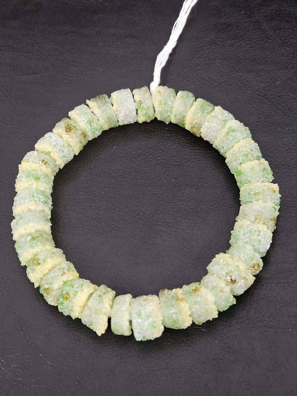 Green & Ivory Confetti Krobo Sugar Glass Short Tube Beads | Handcrafted Recycled Glass Beads from Ghana | Approx. 32 Beads Per Strand
