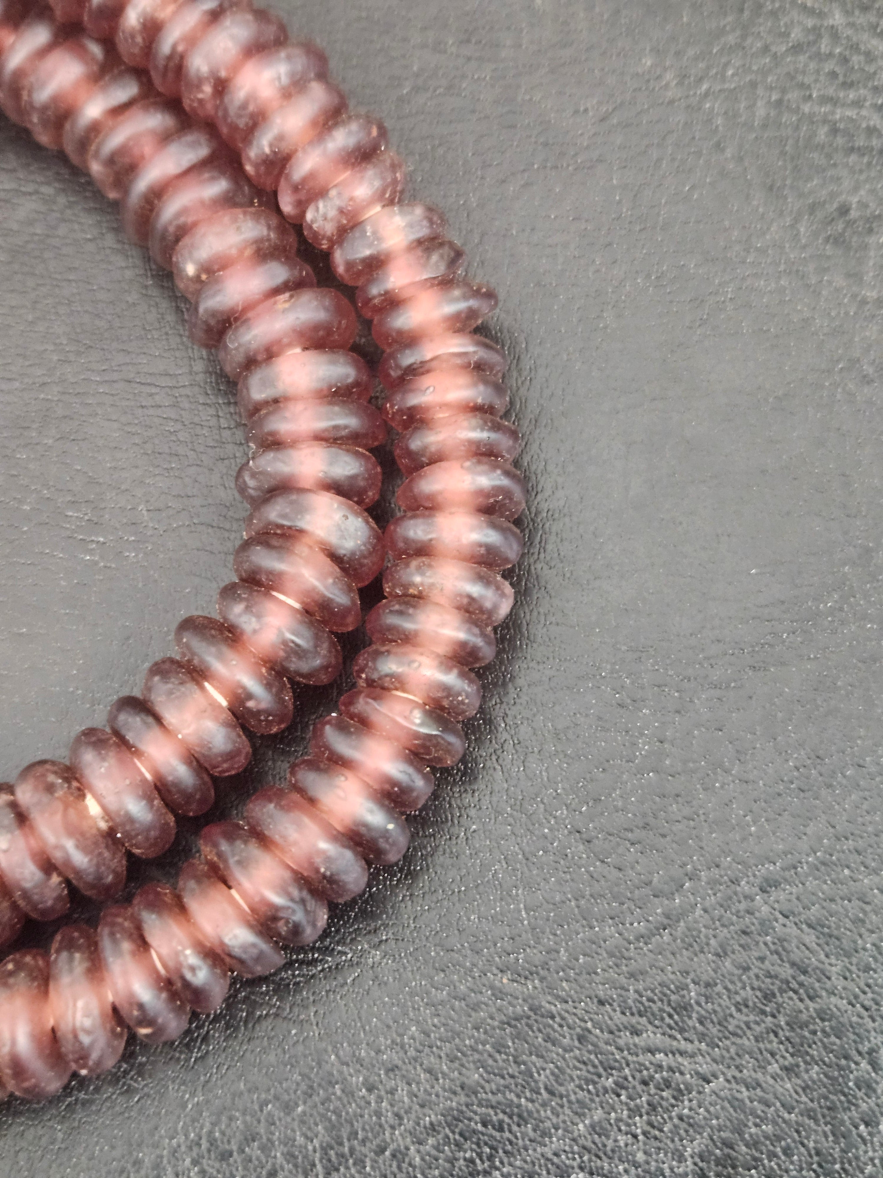 Authentic Dusty Plum Krobo Translucent Recycled Glass Rondelle Beads | Handmade Ghana Beads