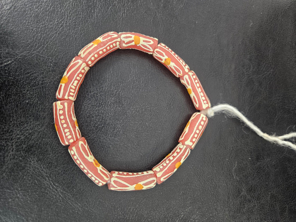 African Glass Beads – Painted Krobo Tubes, Terracotta