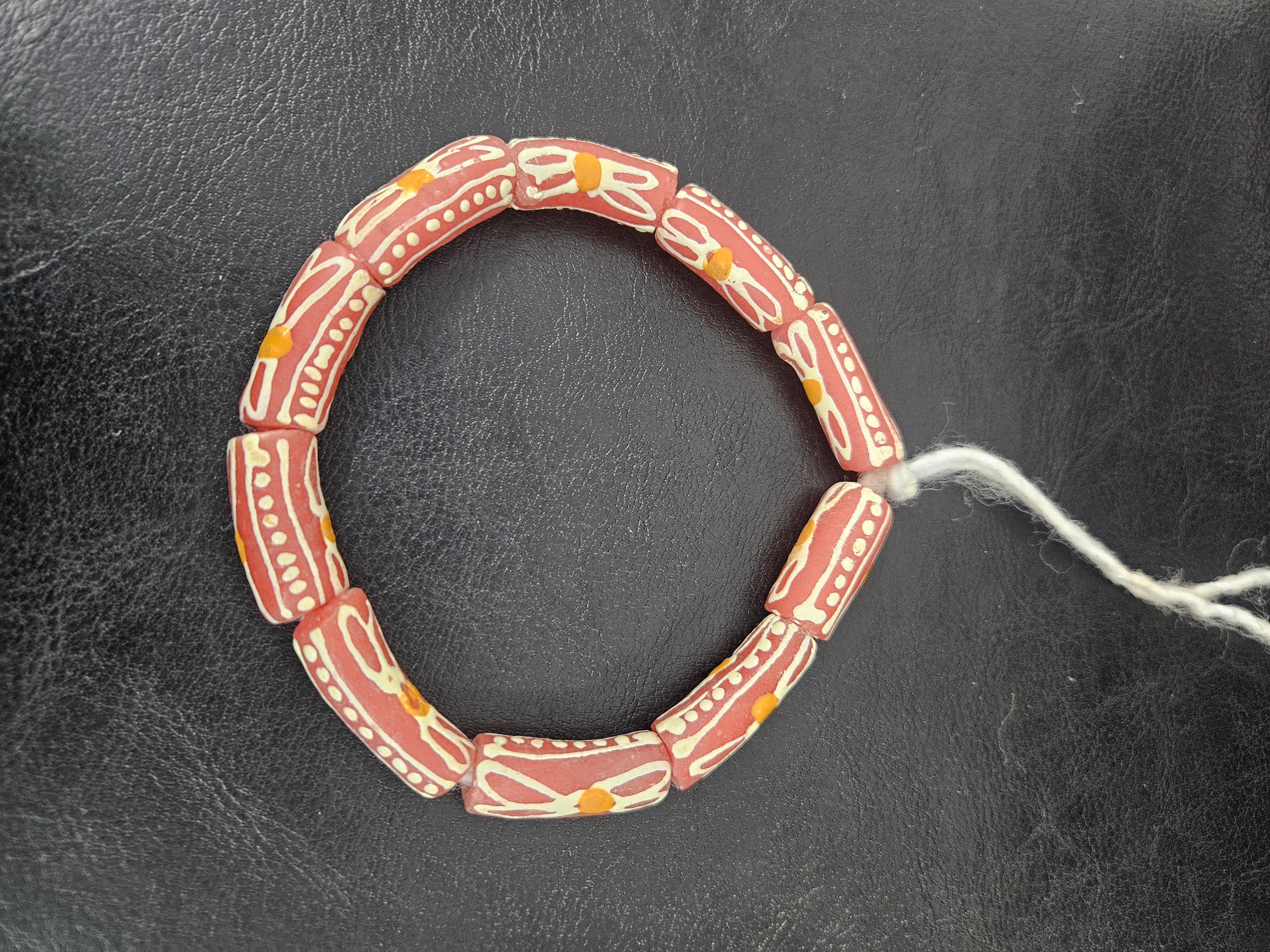 African Glass Beads – Painted Krobo Tubes, Terracotta