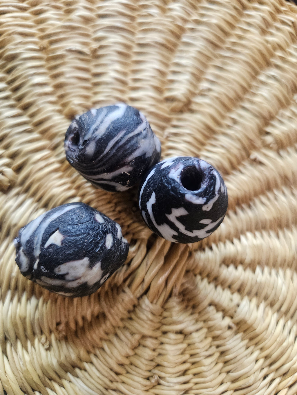 24mm Fused Krobo Recycled Glass Focal Bead – Midnight Marble