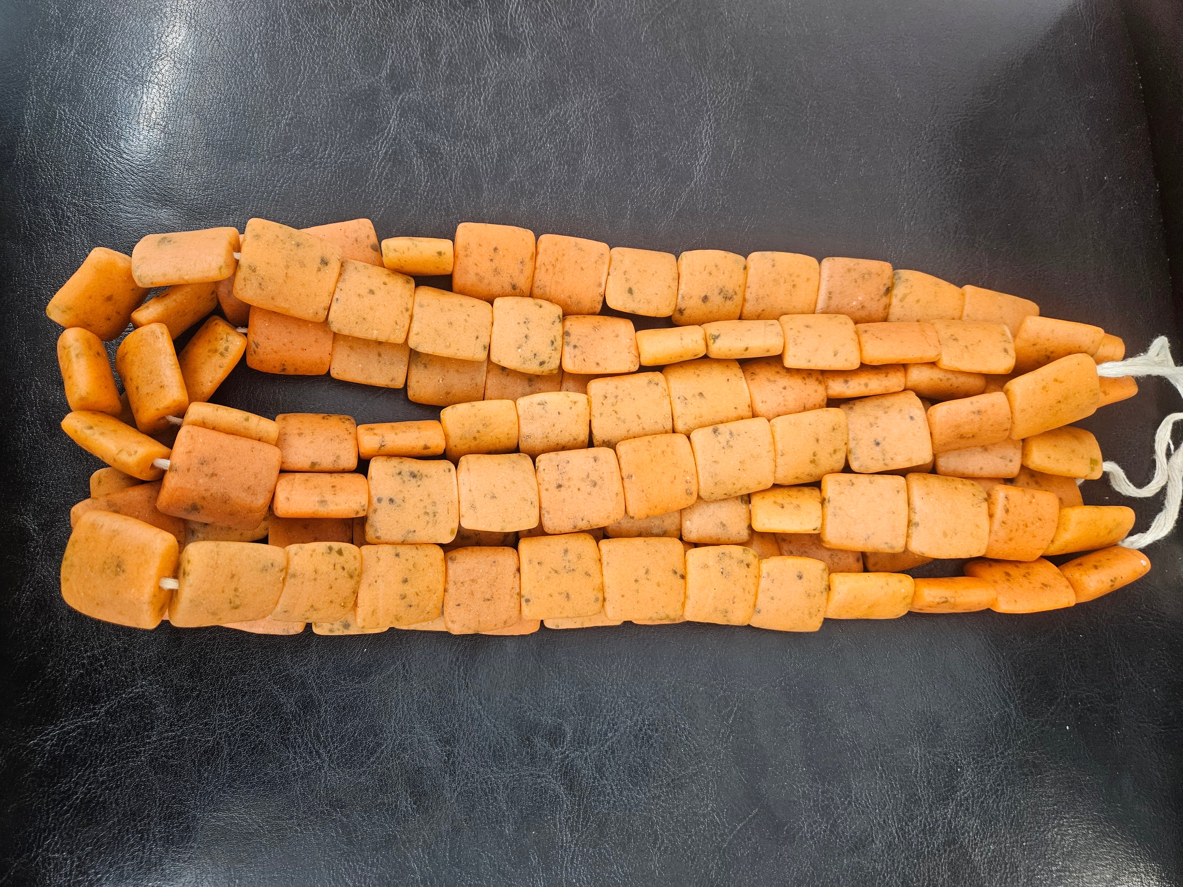Authentic Large Krobo Powdered Glass Beads Ghana | Pumpkin Orange Recycled Glass Pillow Flat Cube Beads