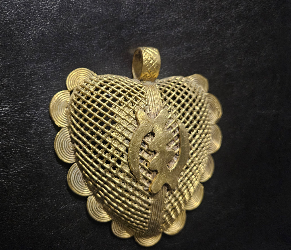 Oversized Gye Nyame Adinkra Symbol Brass Pendant Handmade in Ghana