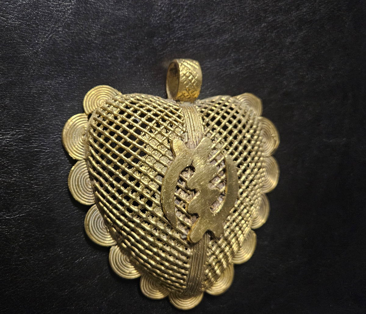 Oversized Gye Nyame Adinkra Symbol Brass Pendant Handmade in Ghana