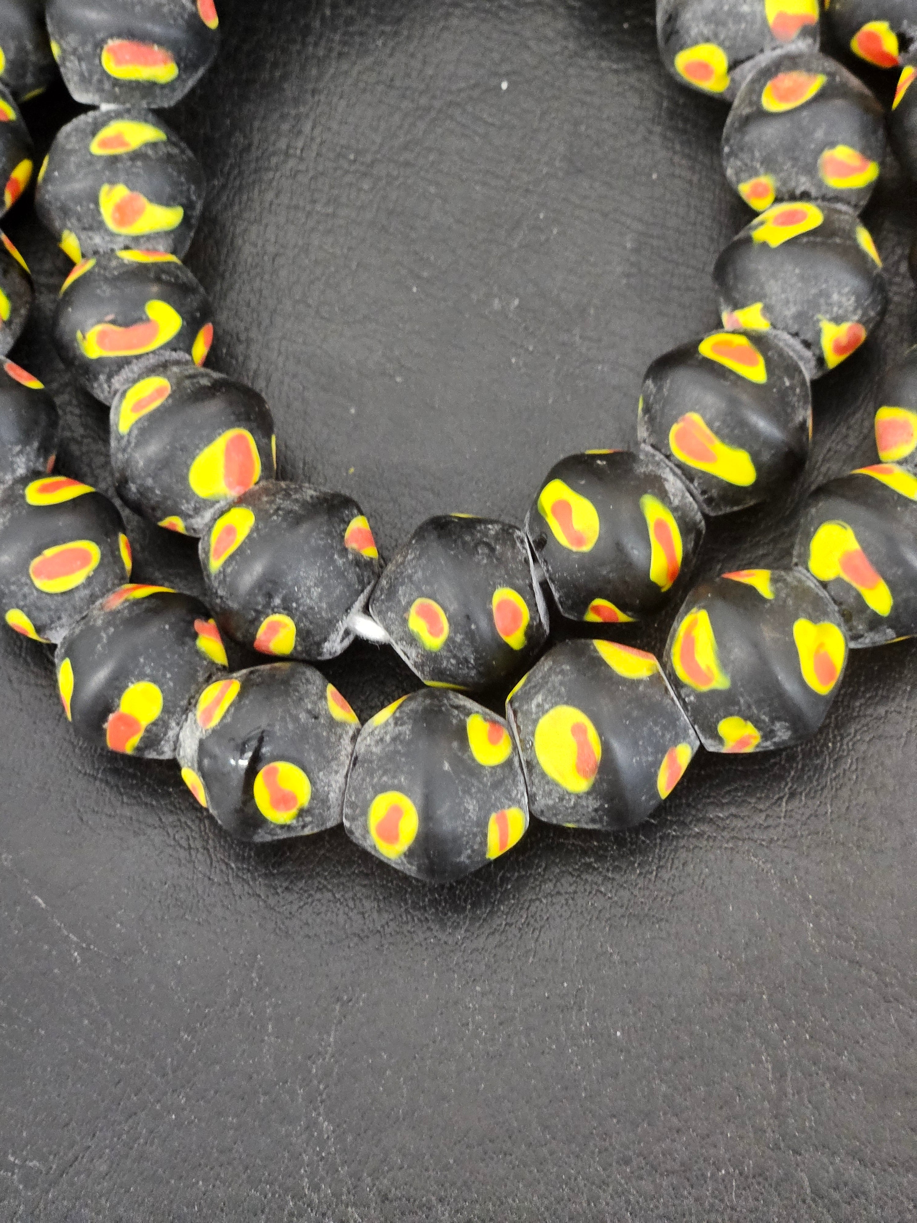 Vintage Venetian-Inspired Black Millefiori Trade Beads | Recycled Glass African Trade Beads | Large Hole Collector Beads